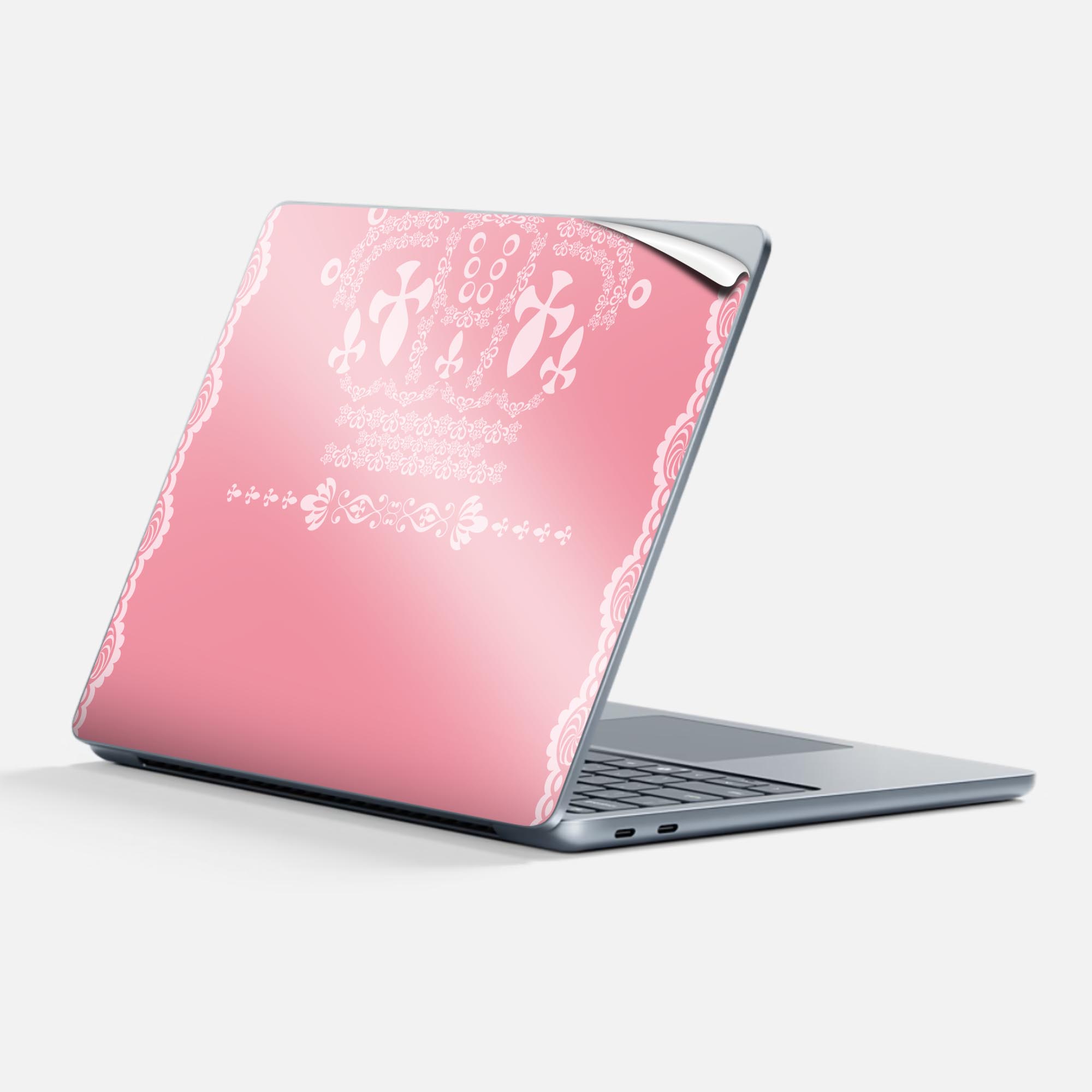 Surface Laptop 第7世代 13 インチ 用 スキンシール 全面スキンシール フル 背面 底 ステッカー 保護シール キャラクター かわいい 004997 クラウン ピンク レース