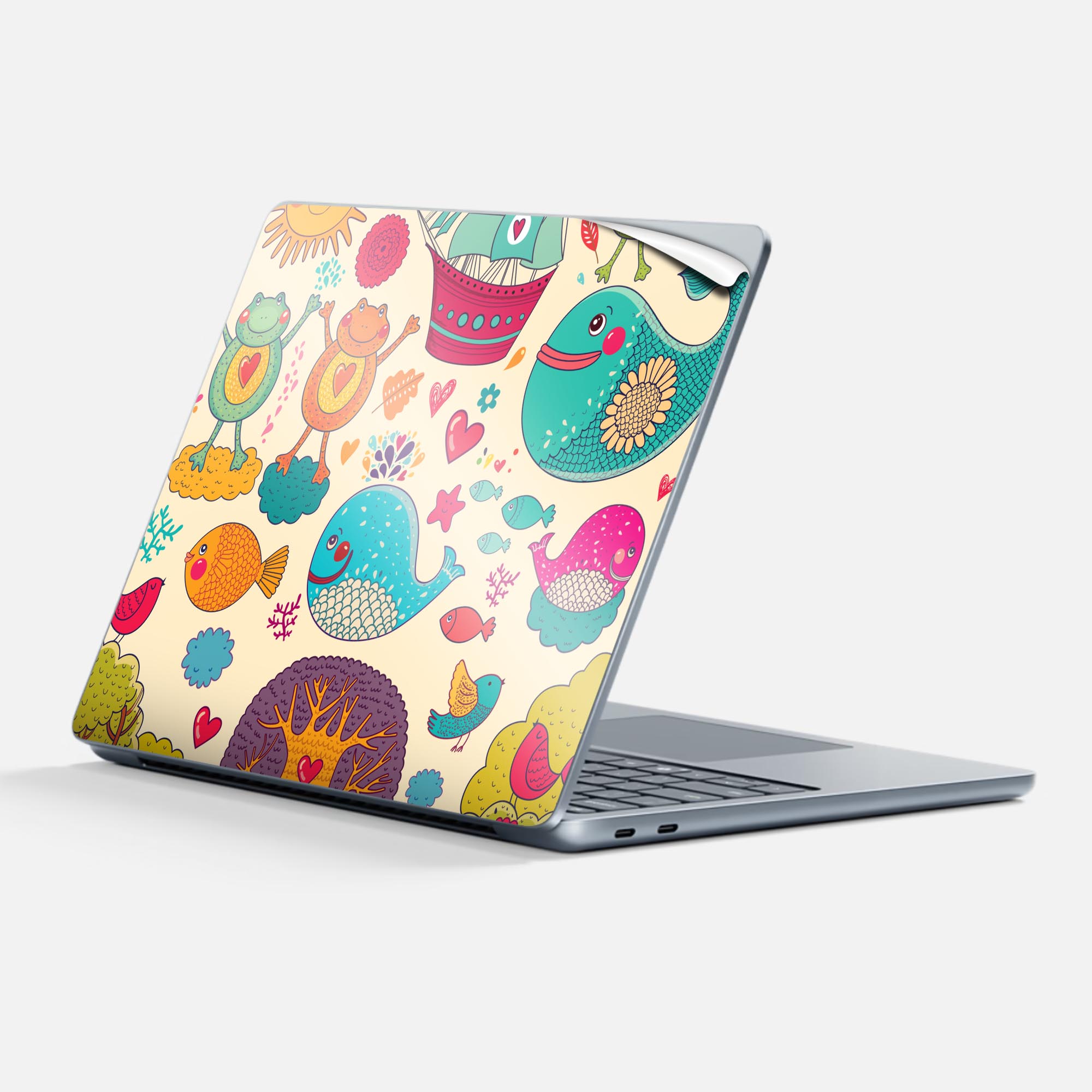 Surface Laptop 第7世代 13 インチ 用 スキンシール 全面スキンシール フル 背面 底 ステッカー 保護シール キャラクター かわいい 005298 くじら カエル イラスト