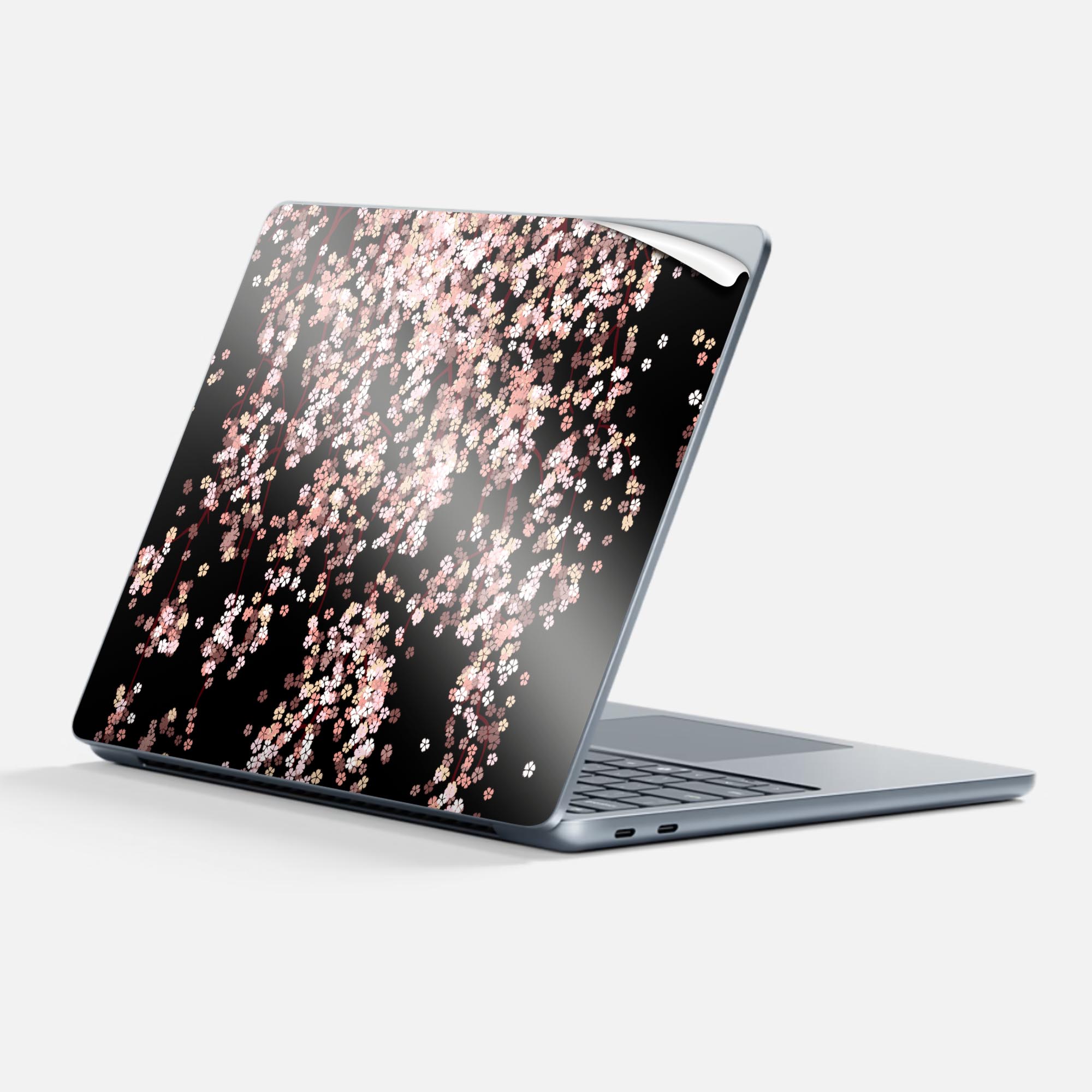 Surface Laptop 第7世代 13 インチ 用 スキンシール 全面スキンシール フル 背面 底 ステッカー 保護シール キャラクター かわいい 005308 桜 ピンク 黒