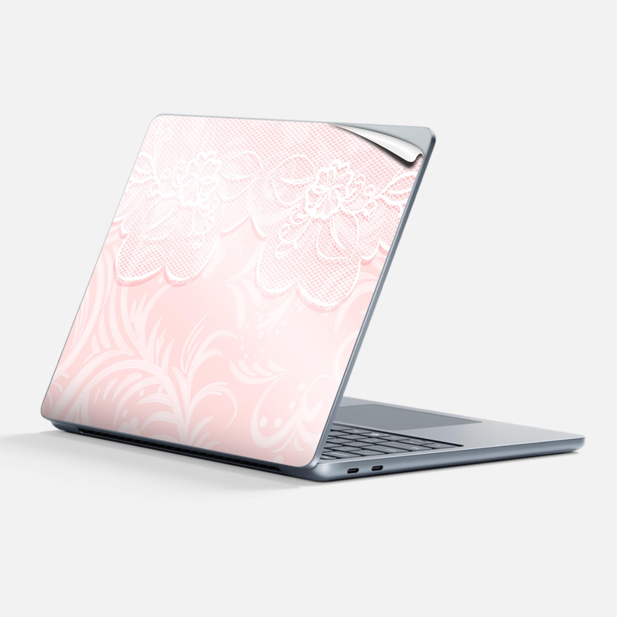 Surface Laptop 第7世代 13 インチ 用 スキンシール 全面スキンシール フル 背面 底 ステッカー 保護シール キャラクター かわいい 005461 花 レース