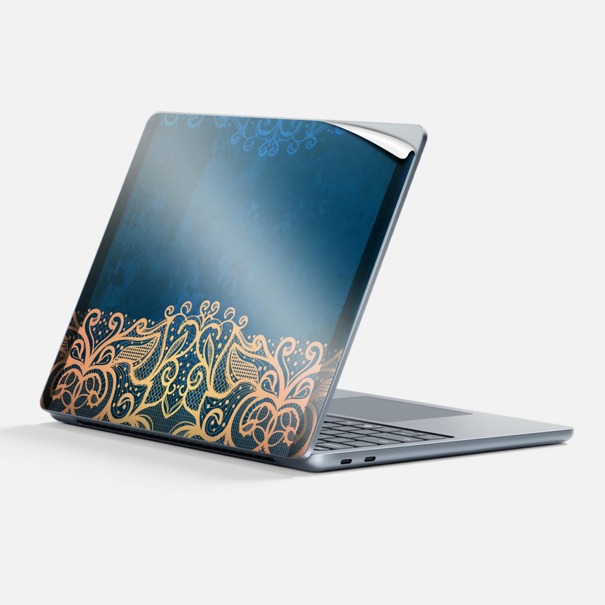 Surface Laptop 第7世代 13 インチ 用 スキンシール 全面スキンシール フル 背面 底 ステッカー 保護シール キャラクター かわいい 006640 レース 青 ブルー