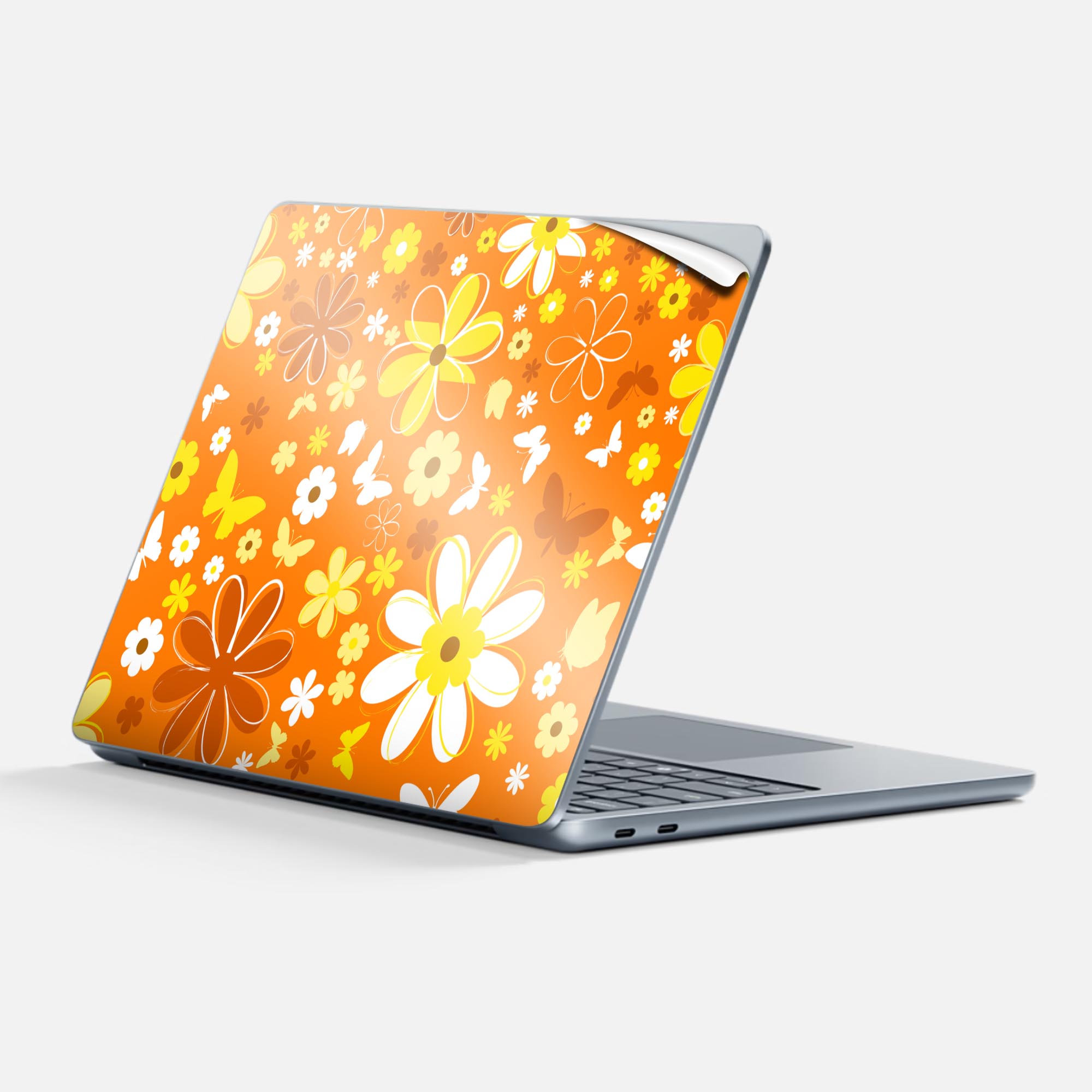 Surface Laptop 第7世代 13 インチ 用 スキンシール 全面スキンシール フル 背面 底 ステッカー 保護シール キャラクター かわいい 007719 花 オレンジ 模様