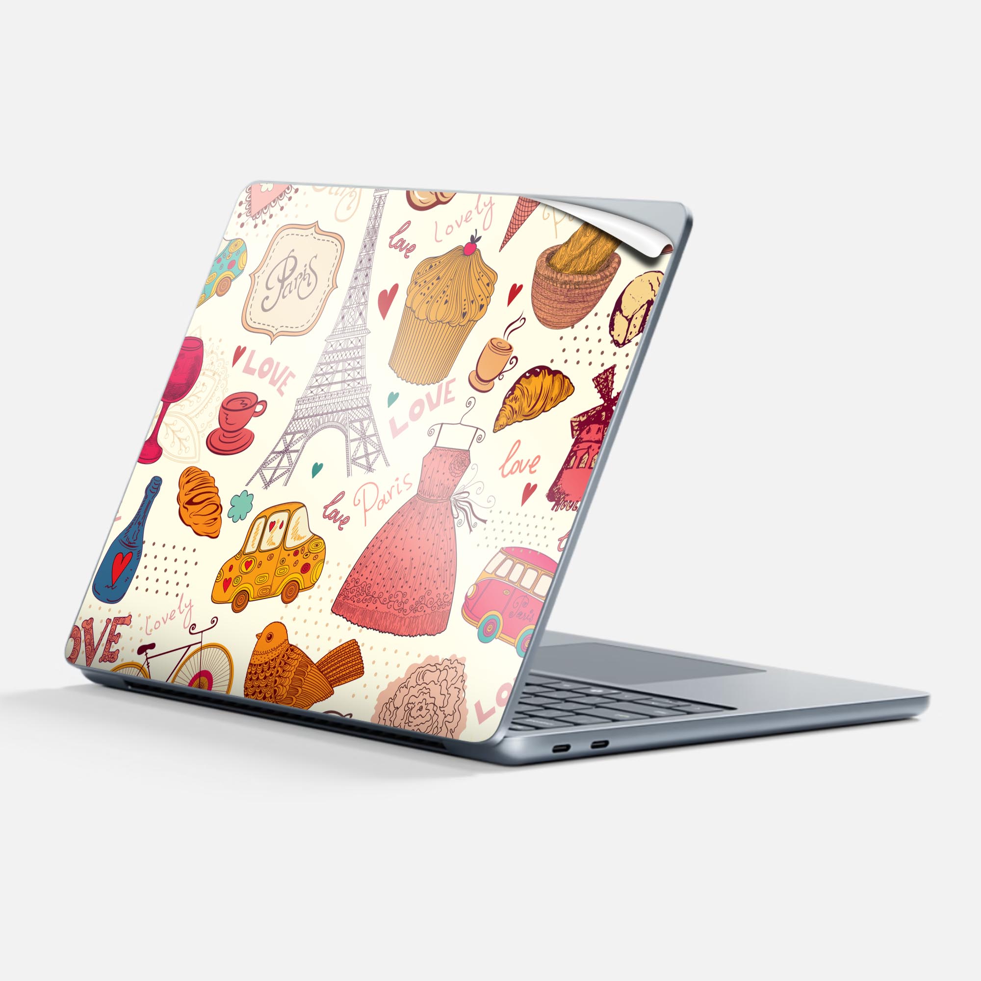Surface Laptop 第7世代 13 インチ 用 スキンシール 全面スキンシール フル 背面 底 ステッカー 保護シール キャラクター かわいい 007770 カラフル 建物 お菓子 車
