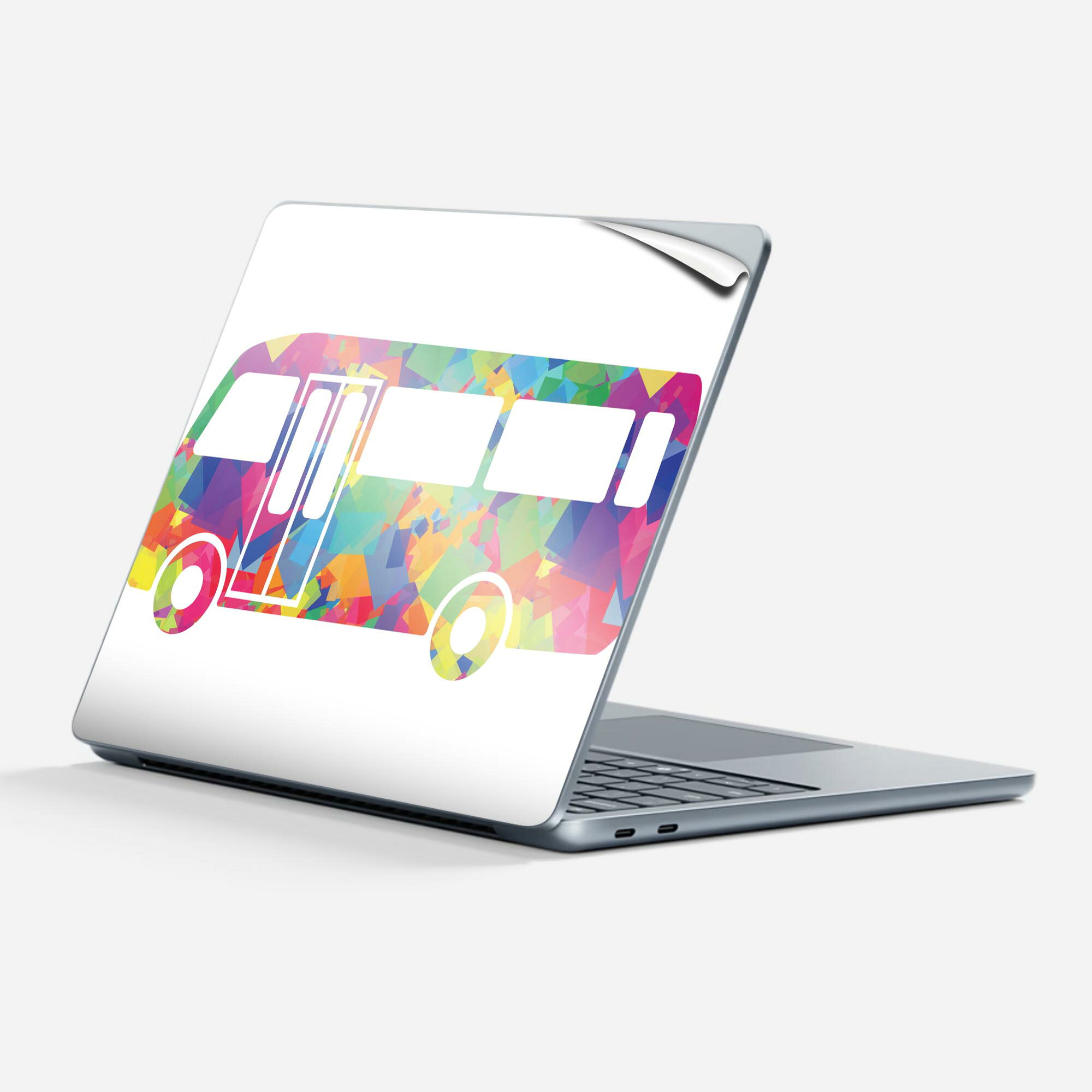 Surface Laptop 第7世代 13 インチ 用 スキンシール 全面スキンシール フル 背面 底 ステッカー 保護シール キャラクター かわいい 008229 カラフル レインボー バス イラスト