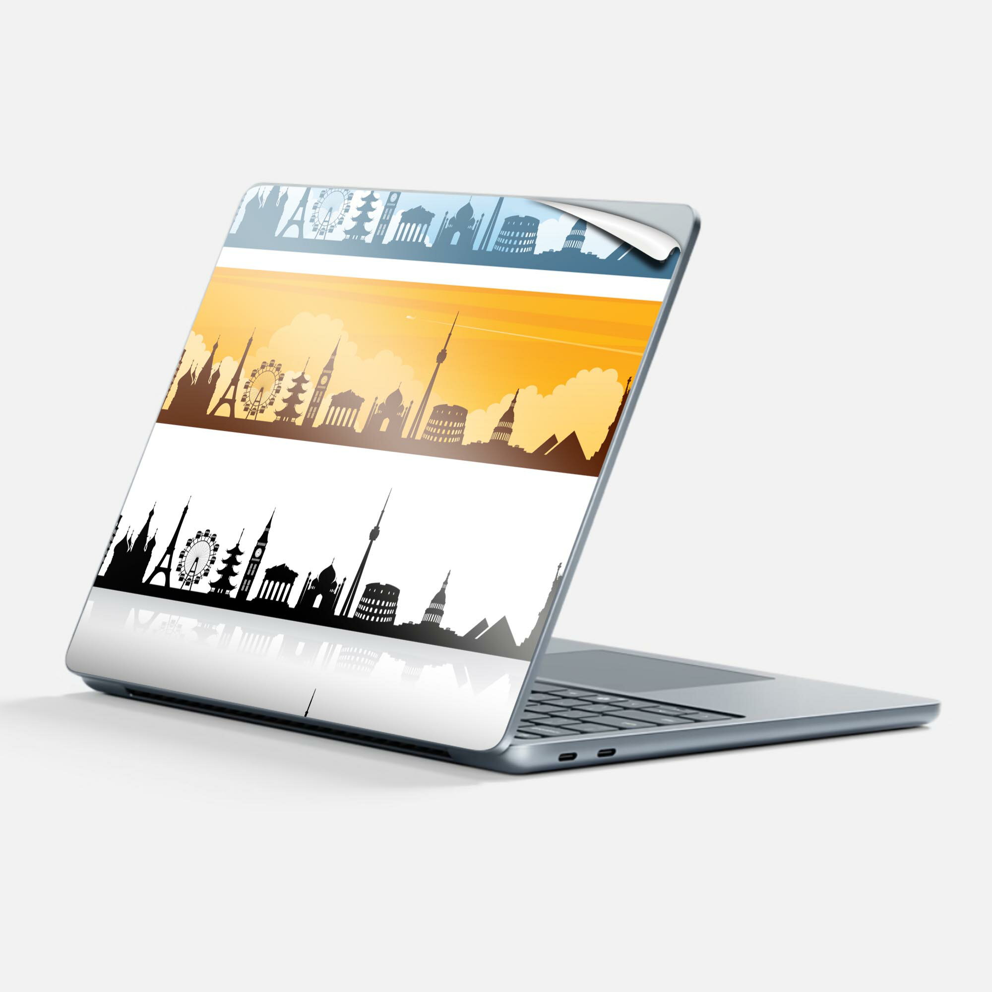 Surface Laptop 第7世代 13 インチ 用 スキンシール 全面スキンシール フル 背面 底 ステッカー 保護シール キャラクター かわいい 009510 風景 景色 モノクロ