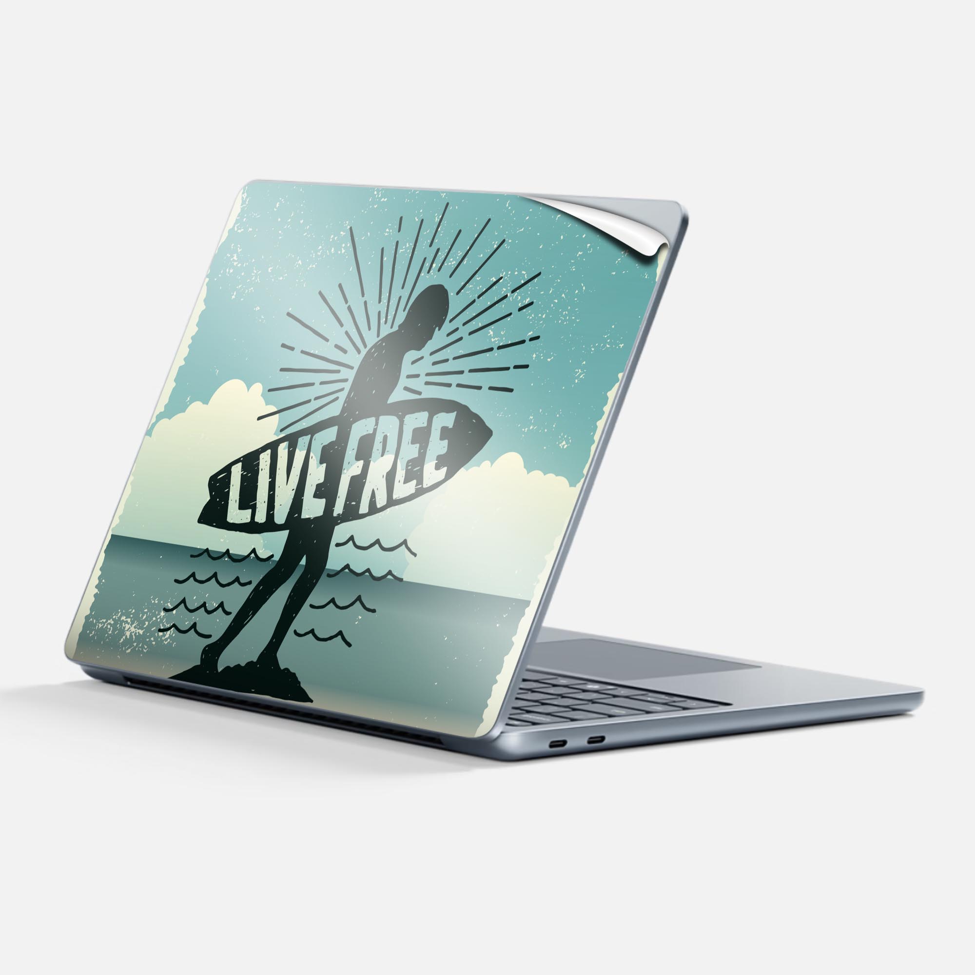 Surface Laptop 第7世代 13 インチ 用 スキンシール 全面スキンシール フル 背面 底 ステッカー 保護シール キャラクター かわいい 012496 サーフ 海 英字