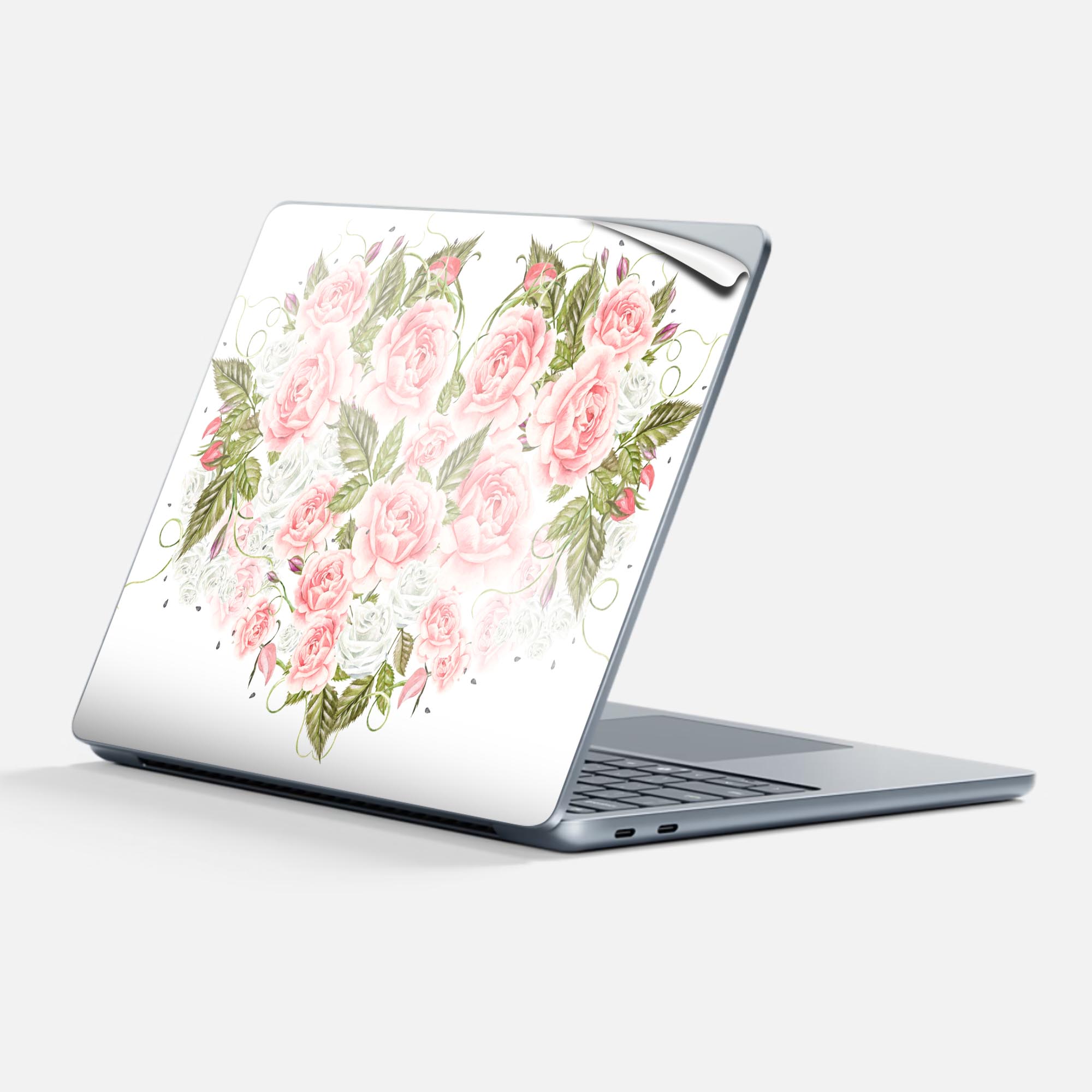 Surface Laptop 第7世代 13 インチ 用 スキンシール 全面スキンシール フル 背面 底 ステッカー 保護シール キャラクター かわいい 013473 花 葉 ハート