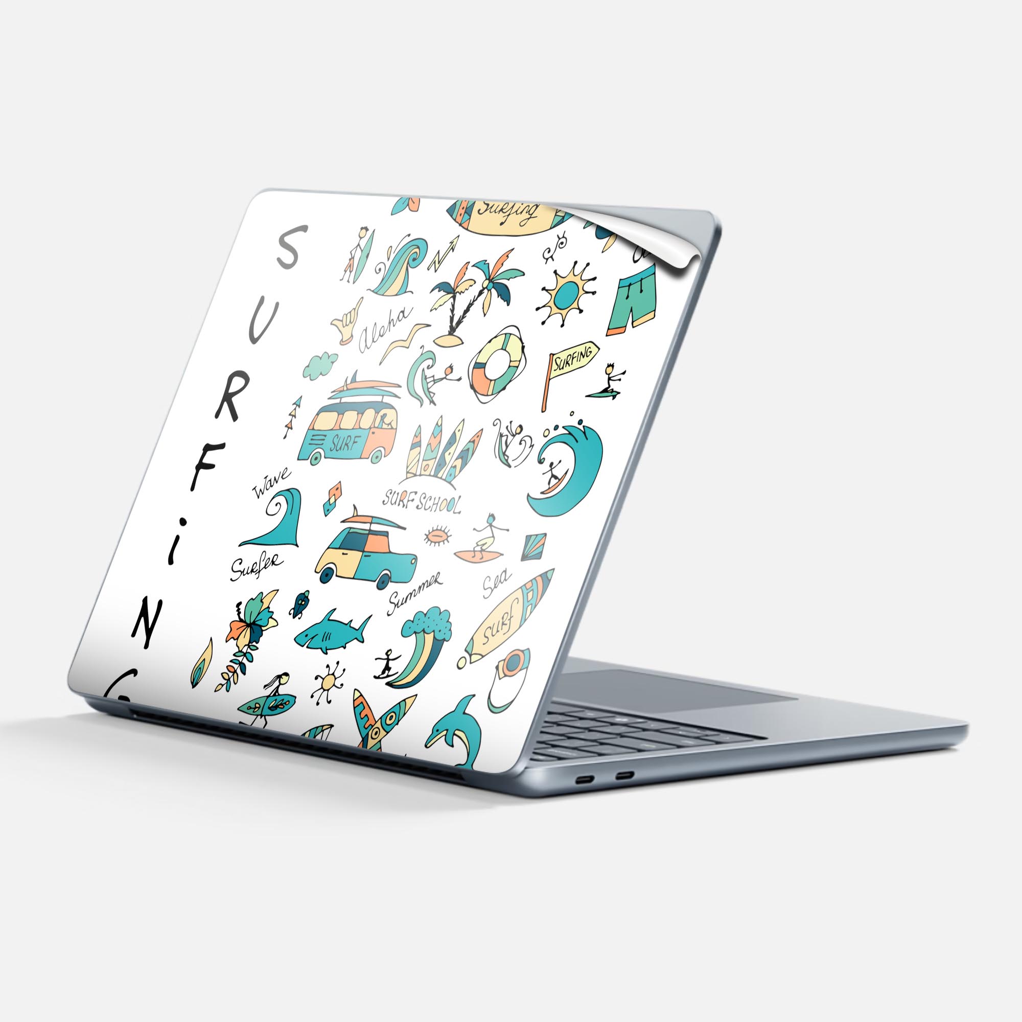 Surface Laptop 第7世代 13 インチ 用 スキンシール 全面スキンシール フル 背面 底 ステッカー 保護シール キャラクター かわいい 014306 サーフィン 海 イルカ
