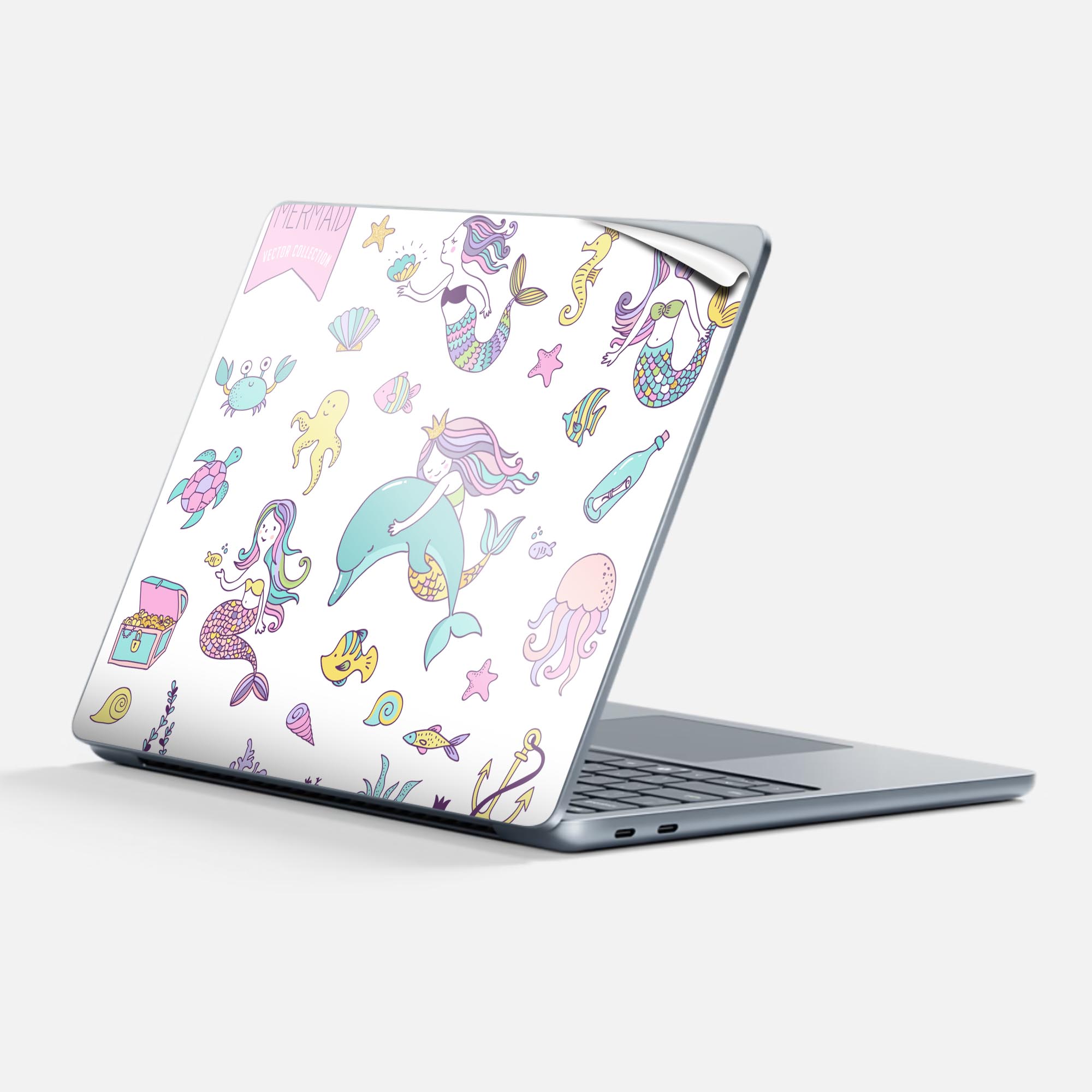 Surface Laptop 第7世代 13 インチ 用 スキンシール 全面スキンシール フル 背面 底 ステッカー 保護シール キャラクター かわいい 014512 マーメイド 人魚 イルカ