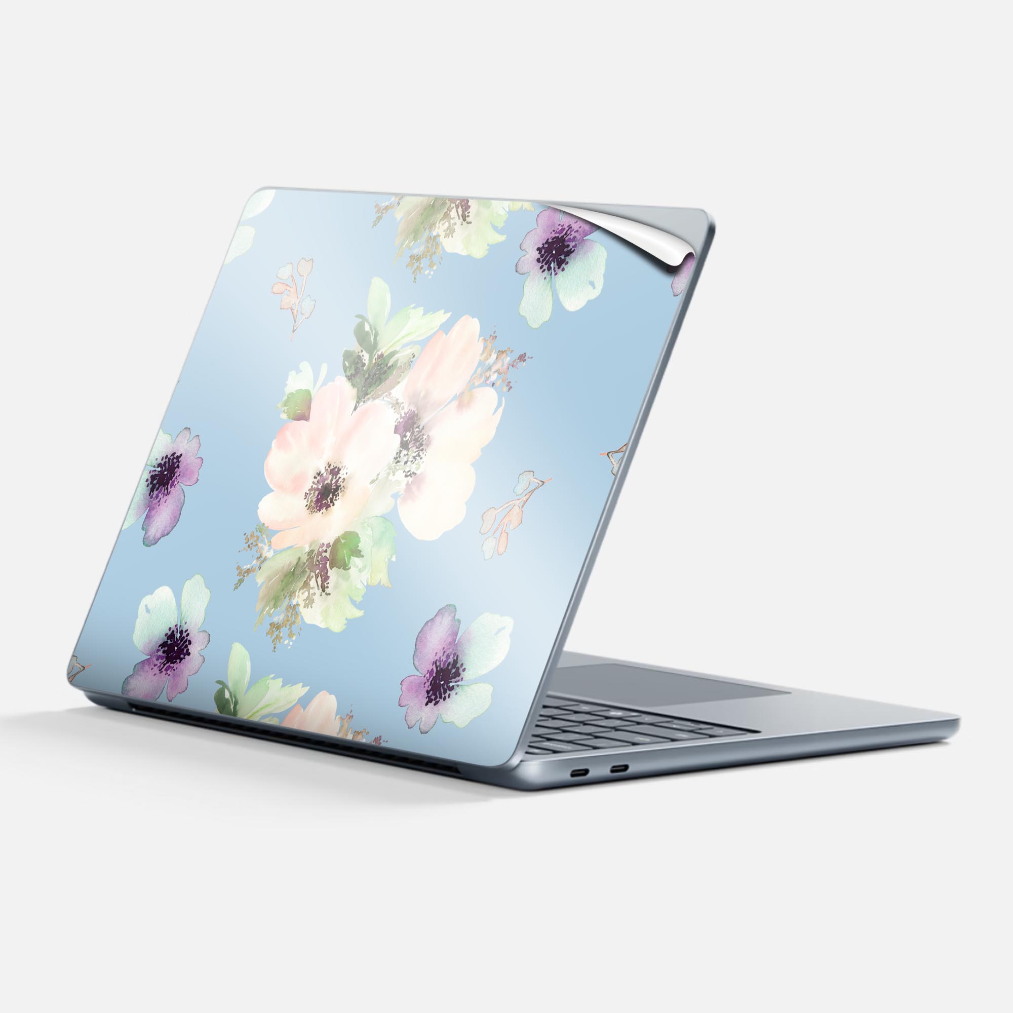 Surface Laptop 第7世代 13 インチ 用 スキンシール 全面スキンシール フル 背面 底 ステッカー 保護シール キャラクター かわいい 014560 花 白
