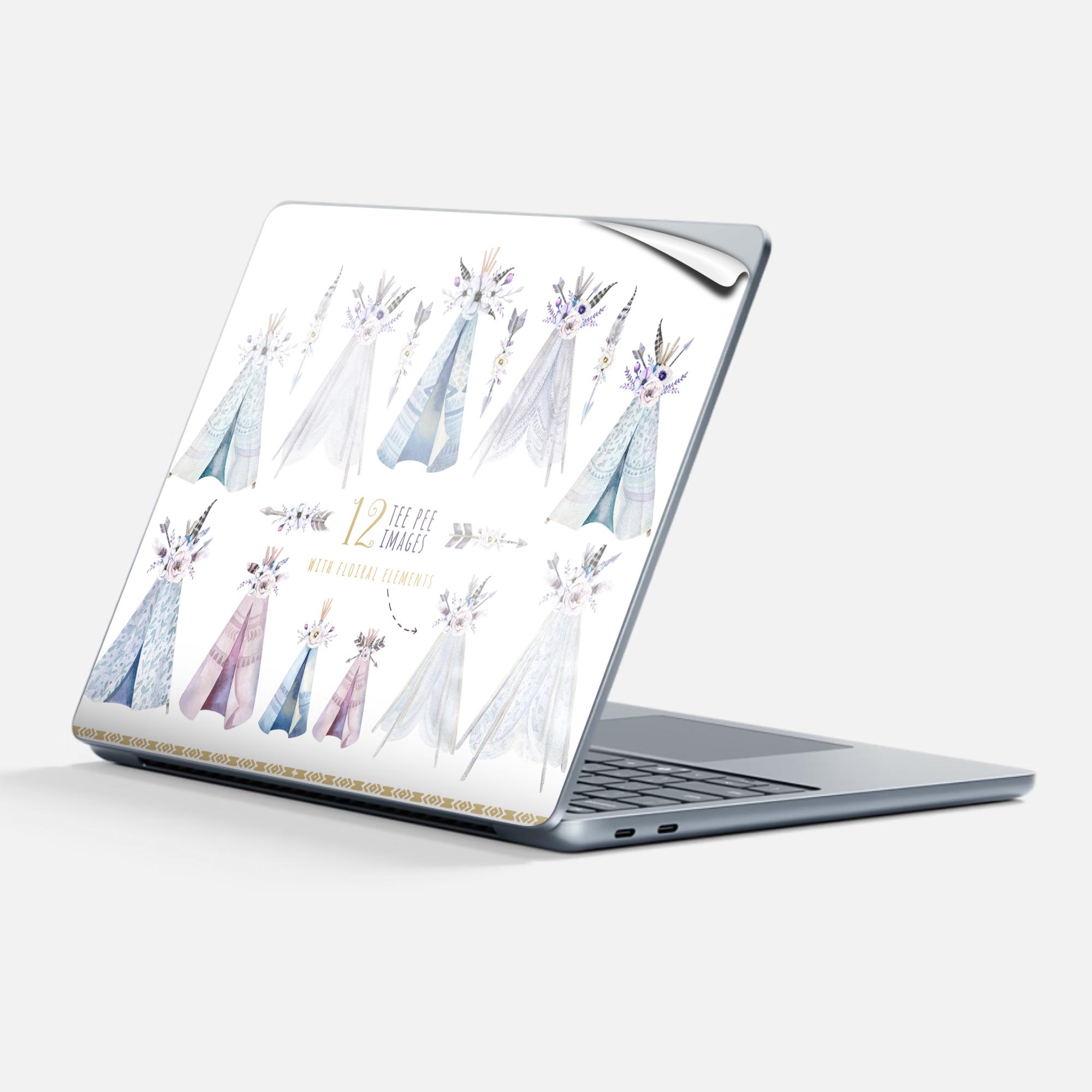 Surface Laptop 第7世代 13 インチ 用 スキンシール 全面スキンシール フル 背面 底 ステッカー 保護シール キャラクター かわいい 014727 花 羽根 フェザー
