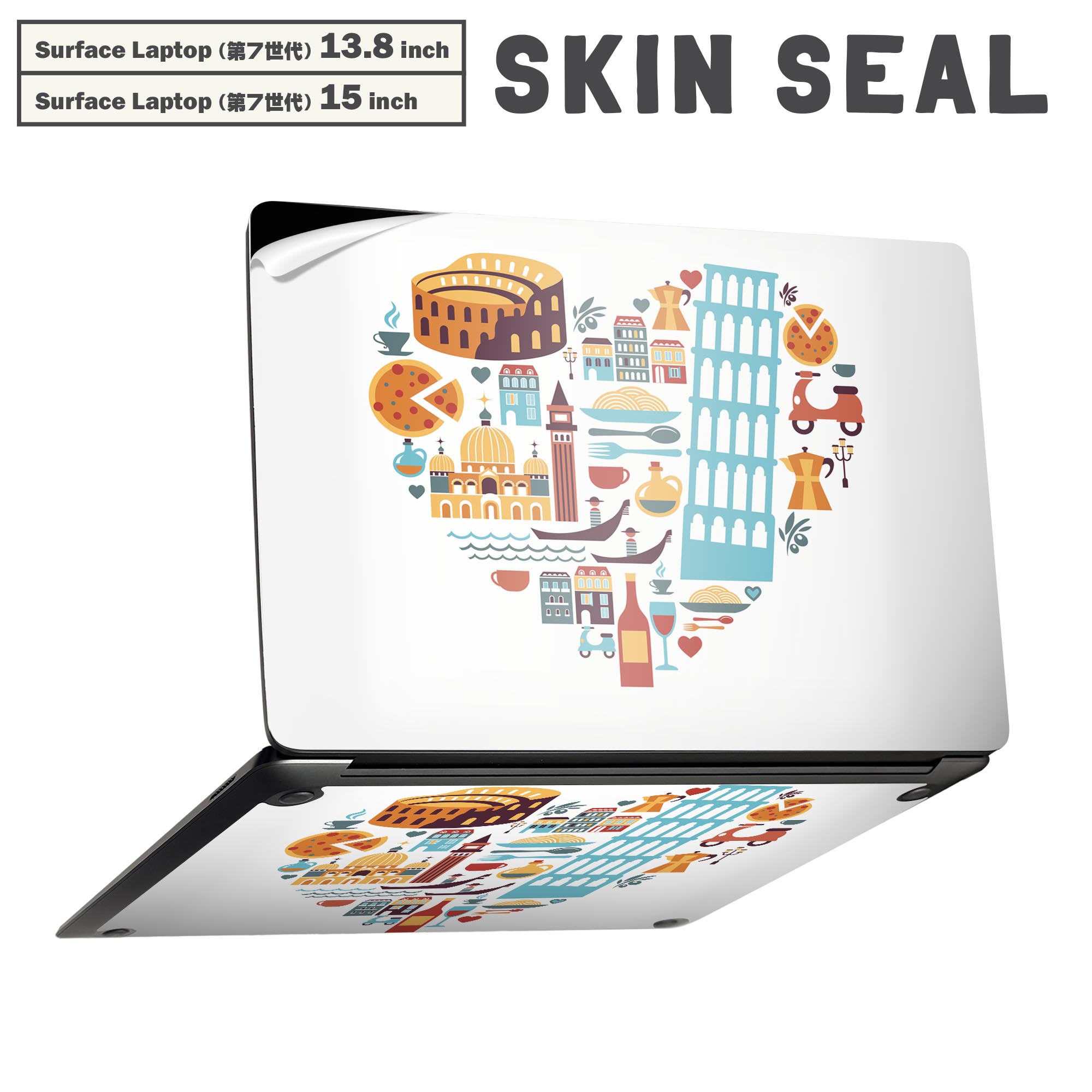商品特徴・貼るだけでかんたん着せ替え、Surfac Laptop(第7世代) 13.8インチ・15インチ 共通対応デザインスキンシール・高精細プリントで写真と遜色のない仕上がり！半光沢シートでしっとりツヤのある表現力・ちょっとしたすり傷からSurface本体を保護・接着部はエアフリー素材で気泡の心配も軽減・再剥離素材なので貼り付け時の調整も安心注意事項画像はサンプルですので、ご覧の環境によっては多少色味に違いを感じる場合がございます。 イメージと違った、モニターと色味が異なるという理由での交換や返金はご対応出来かねます。スキンシールのみの販売で、本体は付属しません。また、シールは背面部用のみとなります。初回貼付時の位置調整や貼り直しは可能ですが、しっかりと押し付けて接着させた後の再剥離、再利用は保証しておりません。また接着部に油分や汚れが付着しますと角の部分は剥がれやすくなりますので、貼付時はあまり触れないようにご注意ください。無地のセミグロスシートにデザインをプリントした商品で、デコなどの加工はございません。 凹凸や光沢があるように見えたり布地や金属を素材にしたように見える商品もありますが、デザインの図版によるものです。印刷時に微妙な画像のズレが生じる場合がございます。ご注文後に1点1点制作する受注生産品の為、不良品以外のご返品や交換は固くお断りします。 発送について完全受注生産のハンドメイド商品となりますので、既製品と比べて発送までお時間を頂いています。 基本的に決済確認後、最大で10営業日での発送となります。繁忙期や休業日明けの場合はさらに時間がかかる場合があります。 その際には別途メールにてご連絡致します。メール便の場合、発送日から到着までに2?4日ほどかかる場合が多く、紛失などの保障もご対応できかねます。あらかじめご了承下さい。