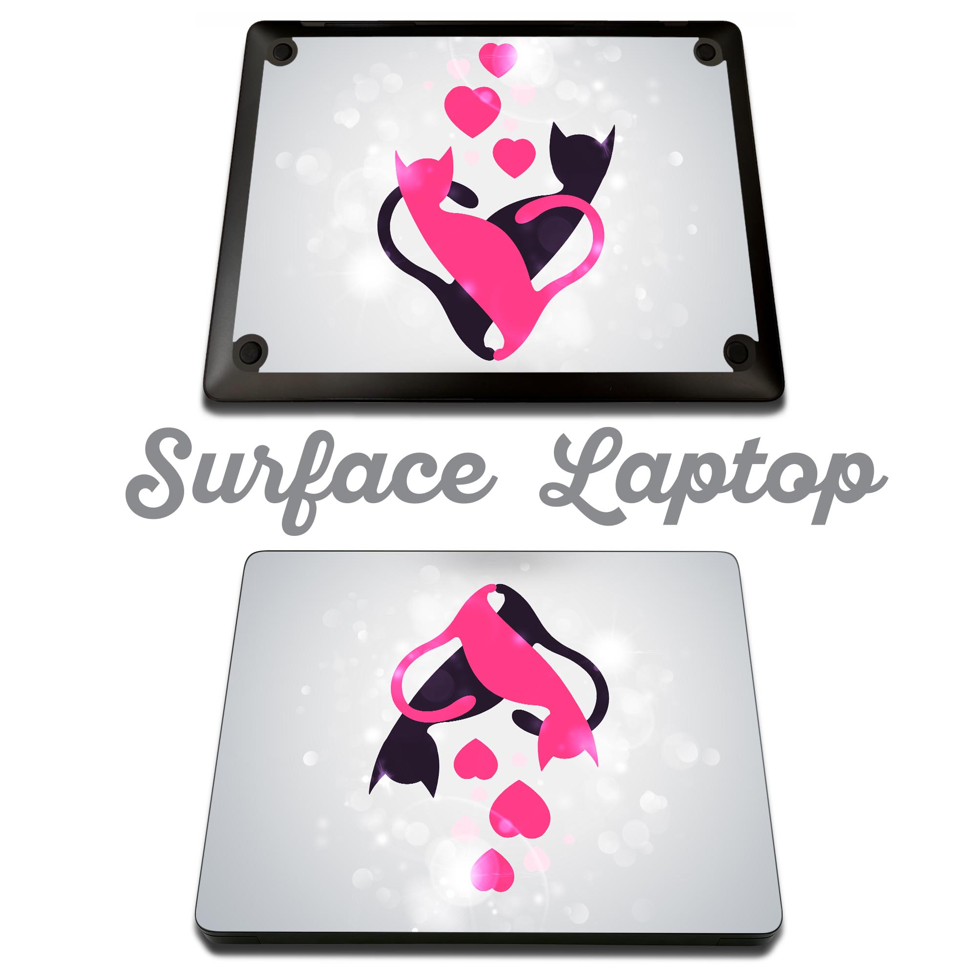 Surface Laptop 第7世代 13.8 / 15 インチ 用 スキンシール 全面スキンシール フル laptop7用 背面 底 ステッカー 保護シール キャラクター かわいい 000253 猫　ハート　イラスト 2