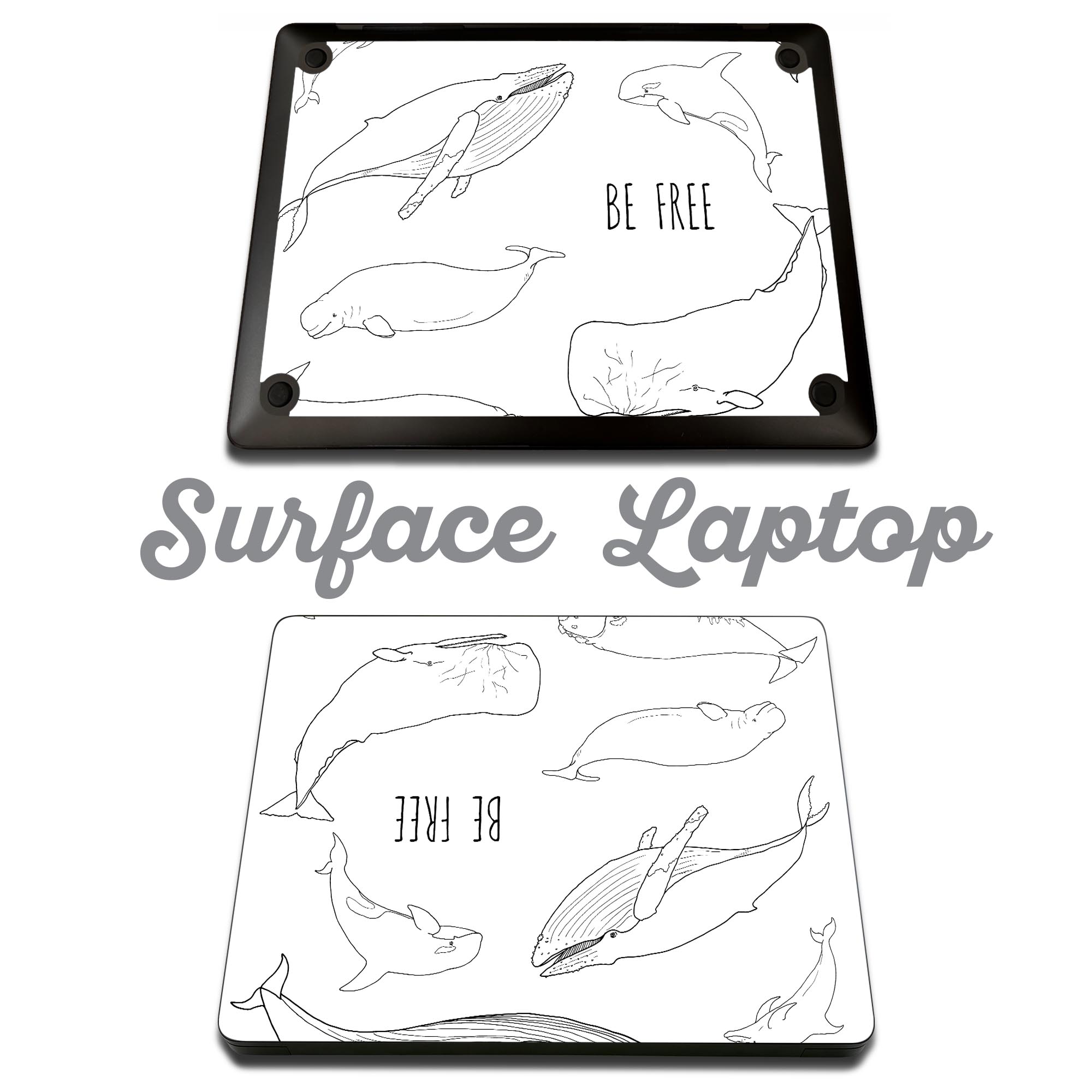 Surface Laptop 第7世代 13.8 / 15 インチ 用 スキンシール 全面スキンシール フル laptop7用 背面 底 ステッカー 保護シール キャラクター かわいい 015861 魚　海　くじら