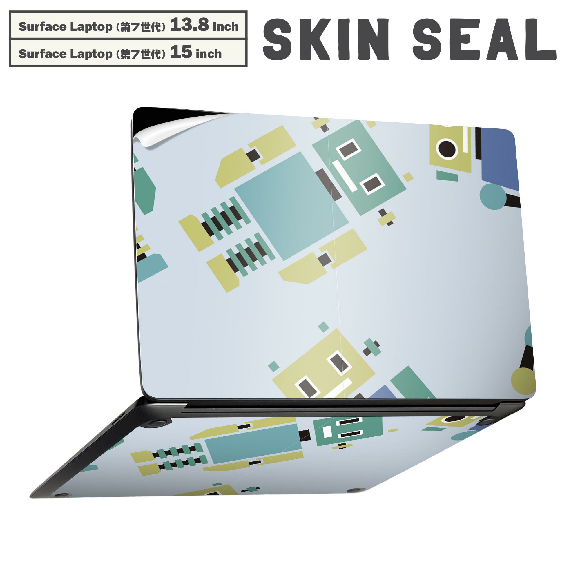 Rakuten - Surface Laptop 第7世代 13.8 / 15 インチ 用 スキンシール 全面スキンシール フル laptop7用 背面 底 ステッカー 保護シール キャラクター かわいい 004271 ロボット　キャラクター　青