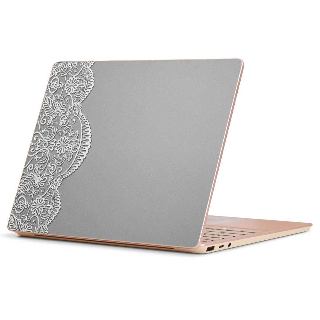 Surface Laptop Go (2020) 専用 スキンシール Microsoft サーフェス サーフィス ノートブック ノートパソコン カバー ケース フィルム ステッカー アクセサリー 保護 005376 グレー　白　レース