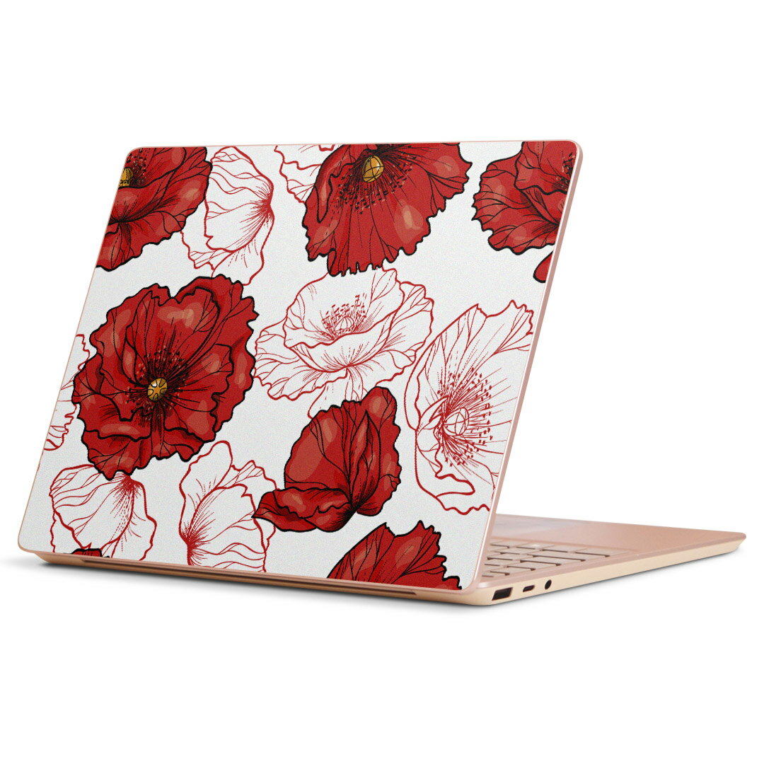 Surface Laptop Go (2020) 専用 スキンシール Microsoft サーフェス サーフィス ノートブック ノートパソコン カバー ケース フィルム ステッカー アクセサリー 保護 011911 花柄　赤　おしゃれ