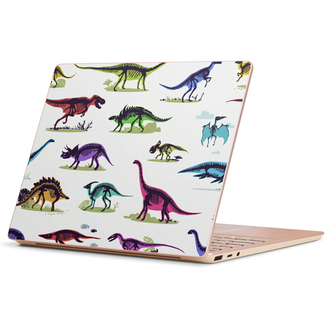 Surface Laptop Go (2020) 専用 スキンシール Microsoft サーフェス サーフィス ノートブック ノートパソコン カバー ケース フィルム ステッカー アクセサリー 保護 013985 恐竜　カラフル