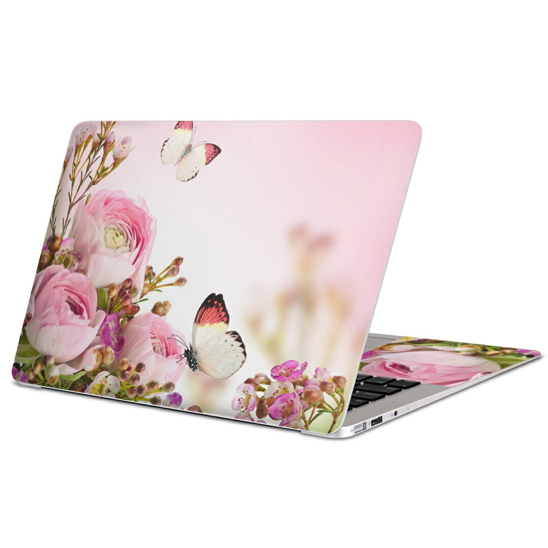 MacBook 用 スキンシール マックブック 13インチ 〜 16インチ MacBook Pro / MacBook Air 各種対応 ノートパソコン カバー ケース フィルム ステッカー アクセサリー 保護 005358 花　ピンク　蝶
