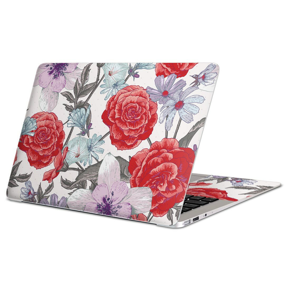 MacBook 用 スキンシール マックブック 13インチ 〜 16インチ MacBook Pro / MacBook Air 各種対応 ノートパソコン カバー ケース フィルム ステッカー アクセサリー 保護 008801 イラスト　花　　赤　レッド
