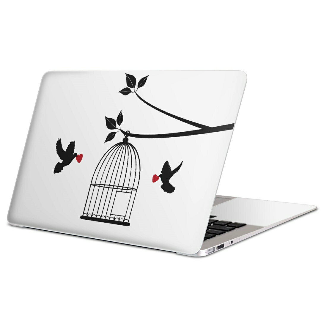 MacBook 用 スキンシール マックブック 13インチ 〜 16インチ MacBook Pro / MacBook Air 各種対応 ノートパソコン カバー ケース フィルム ステッカー アクセサリー 保護 009368 鳥　ハート　モノクロ 1