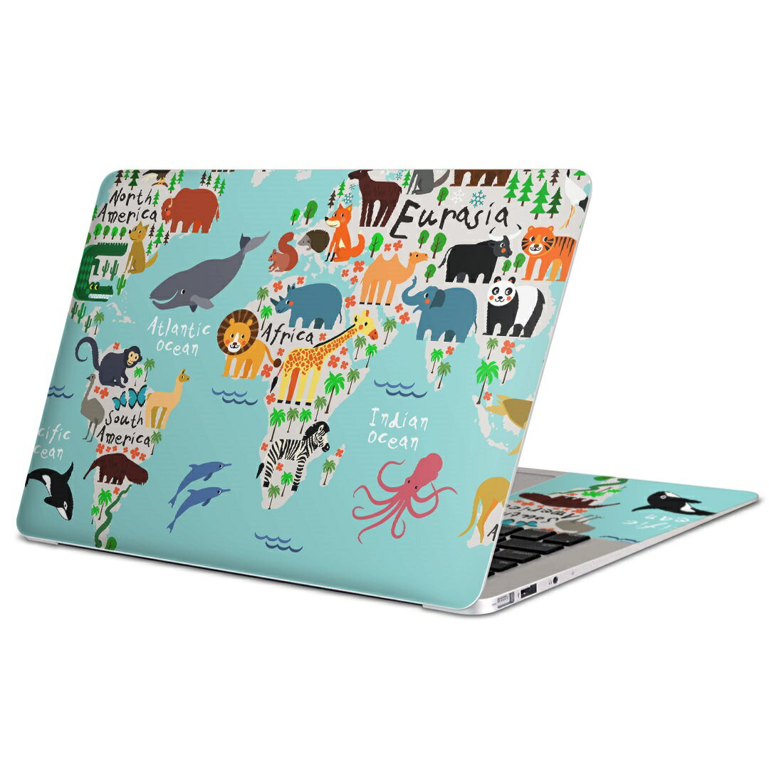 MacBook 用 スキンシール マックブック 13インチ 〜 16インチ MacBook Pro / MacBook Air 各種対応 ノートパソコン カバー ケース フィルム ステッカー アクセサリー 保護 014139 世界地図　動物