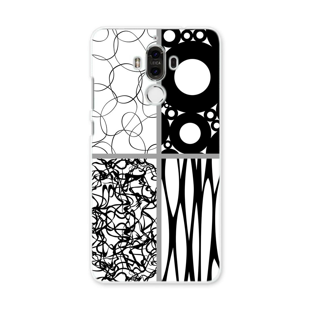HUAWEI Mate 9 ファーウェイ mate9 simfree SIMフリー スマホ カバー ケース スマホケース スマホカバー PC ハードケース 白黒　モノクロ　模様 クール 008516(2.0)