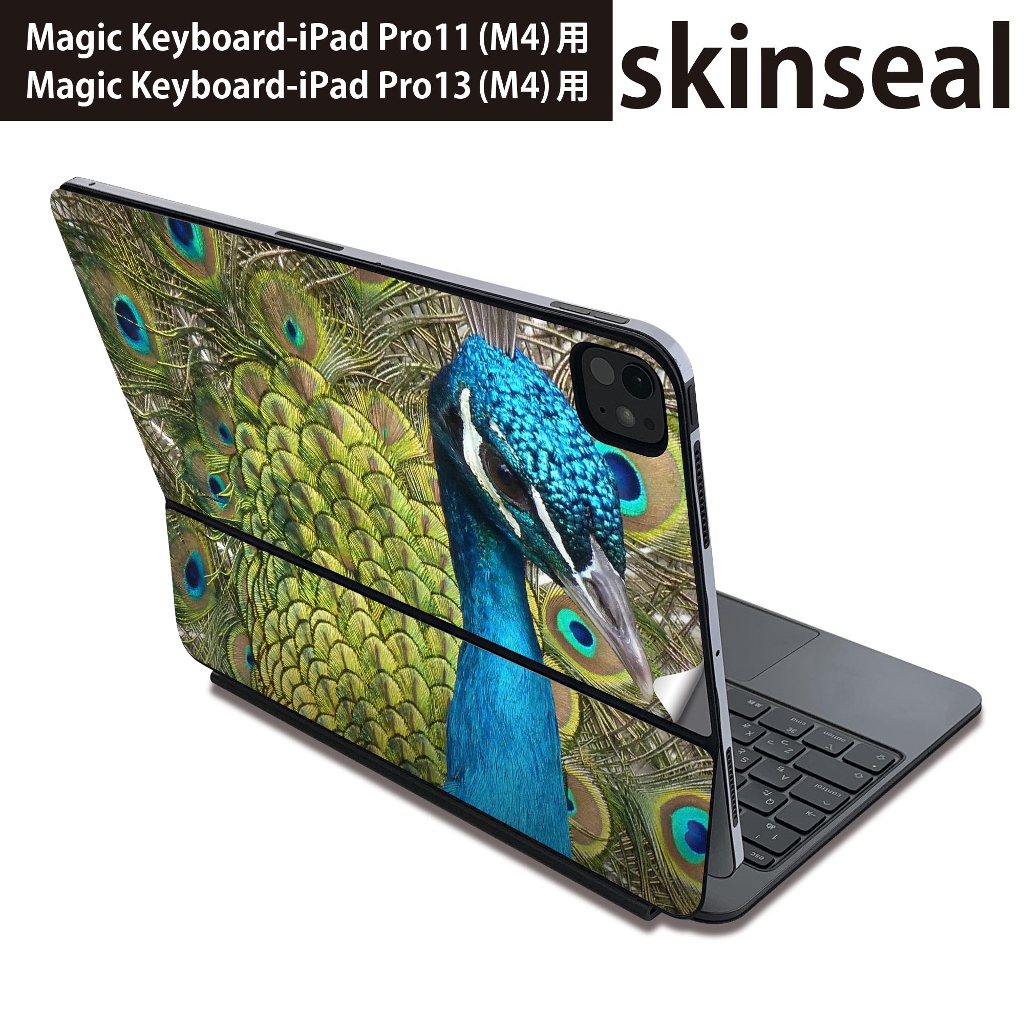 マジックキーボード 用 スキンシール 11インチ 13インチ iPad Pro11(M4) iPad Pro13(M4)用 2024年発売 第5世代 Magic Keyboard 対応 前面 背面 保護シール 人気 孔雀 鳥 動物 羽根 026029