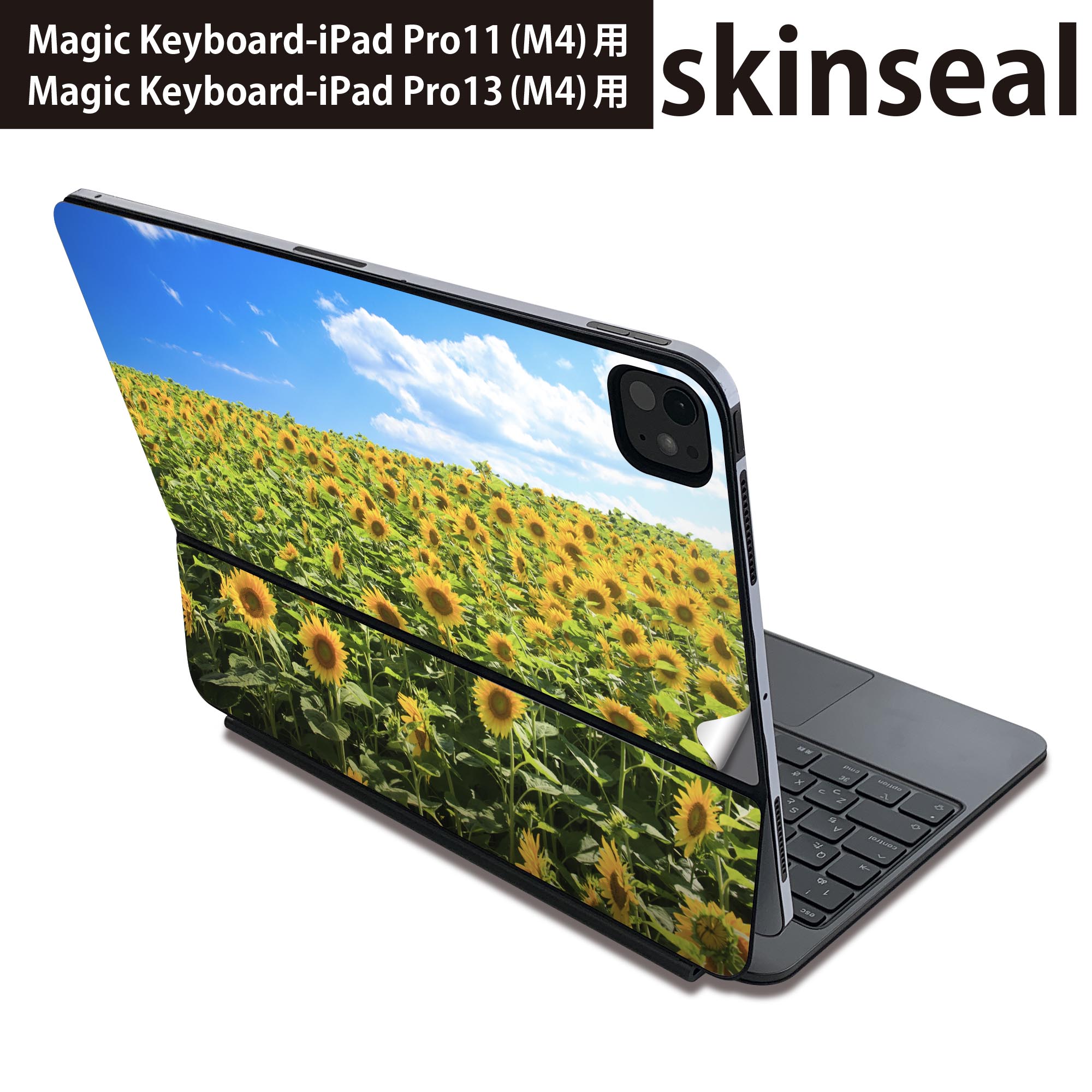 マジックキーボード 用 スキンシール 11インチ 13インチ iPad Pro11(M4) iPad Pro13(M4)用 2024年発売 第5世代 Magic Keyboard 対応 前面 背面 保護シール 人気 写真 花 向日葵 ひまわり 007936