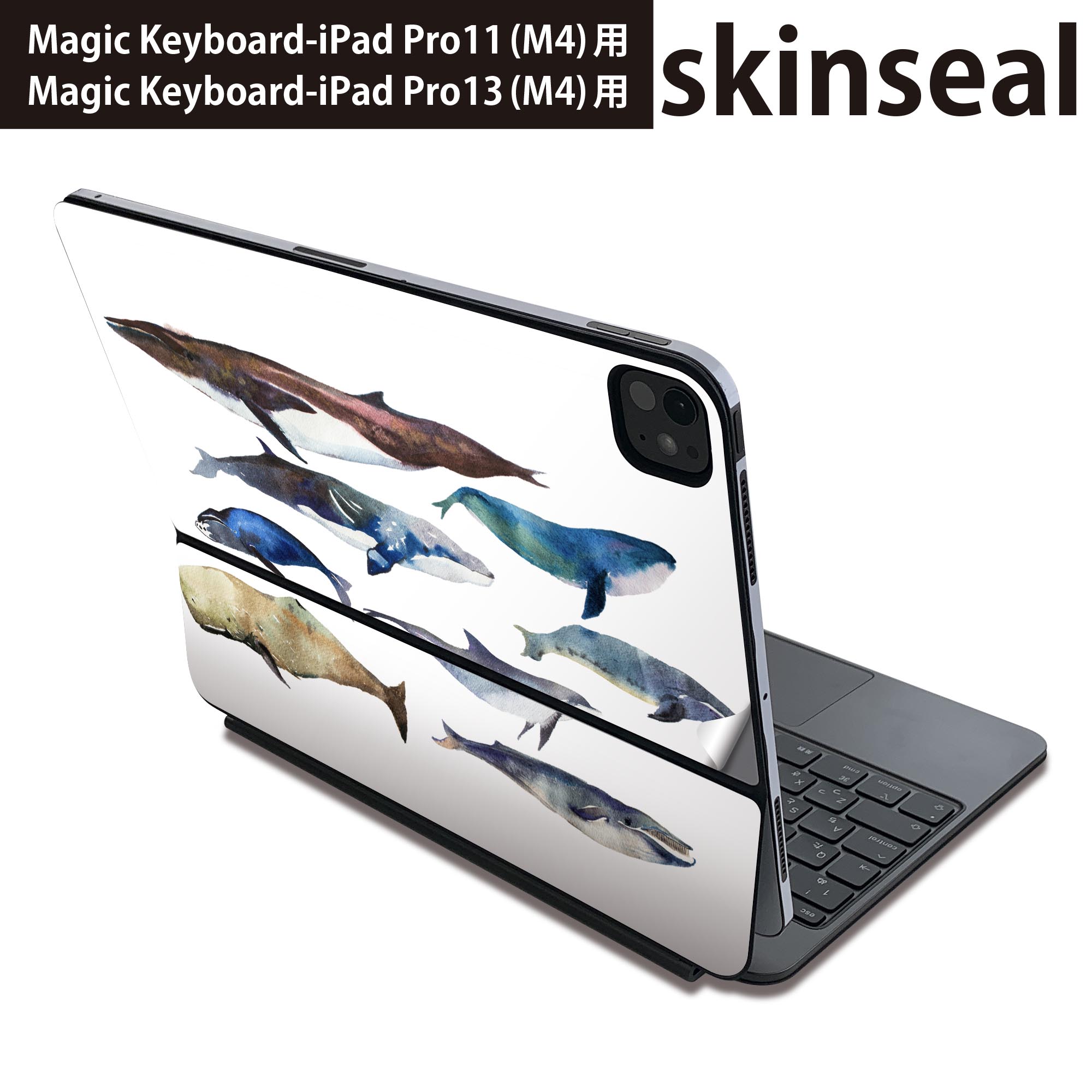 マジックキーボード 用 スキンシール 11インチ 13インチ iPad Pro11(M4) iPad Pro13(M4)用 2024年発売 第5世代 Magic Keyboard 対応 前面 背面 保護シール 人気 魚 海 くじら シャチ 015836