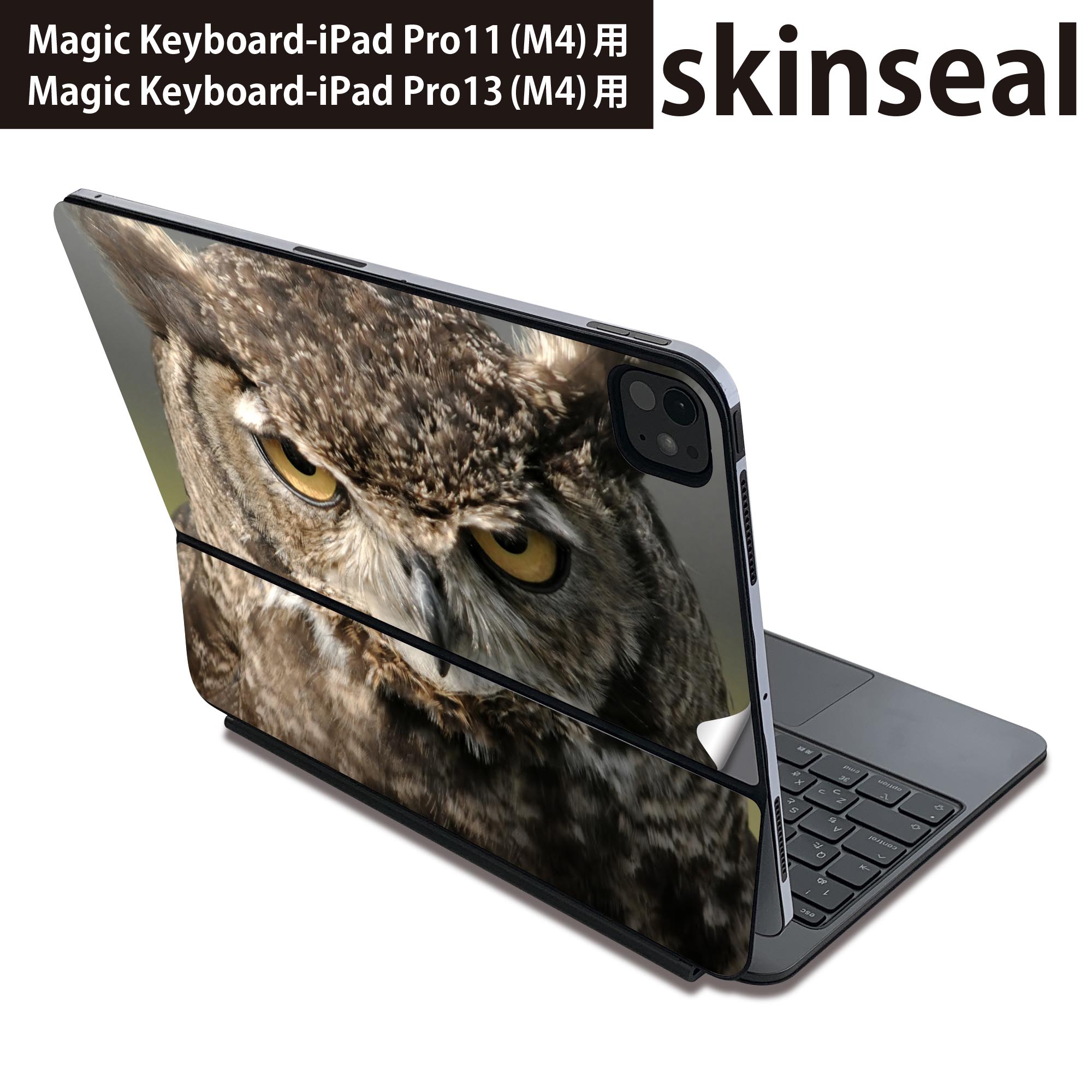 マジックキーボード 用 スキンシール 11インチ 13インチ iPad Pro11(M4) iPad Pro13(M4)用 2024年発売 第5世代 Magic Keyboard 対応 前面 背面 保護シール 人気 フクロウ 写真 016308
