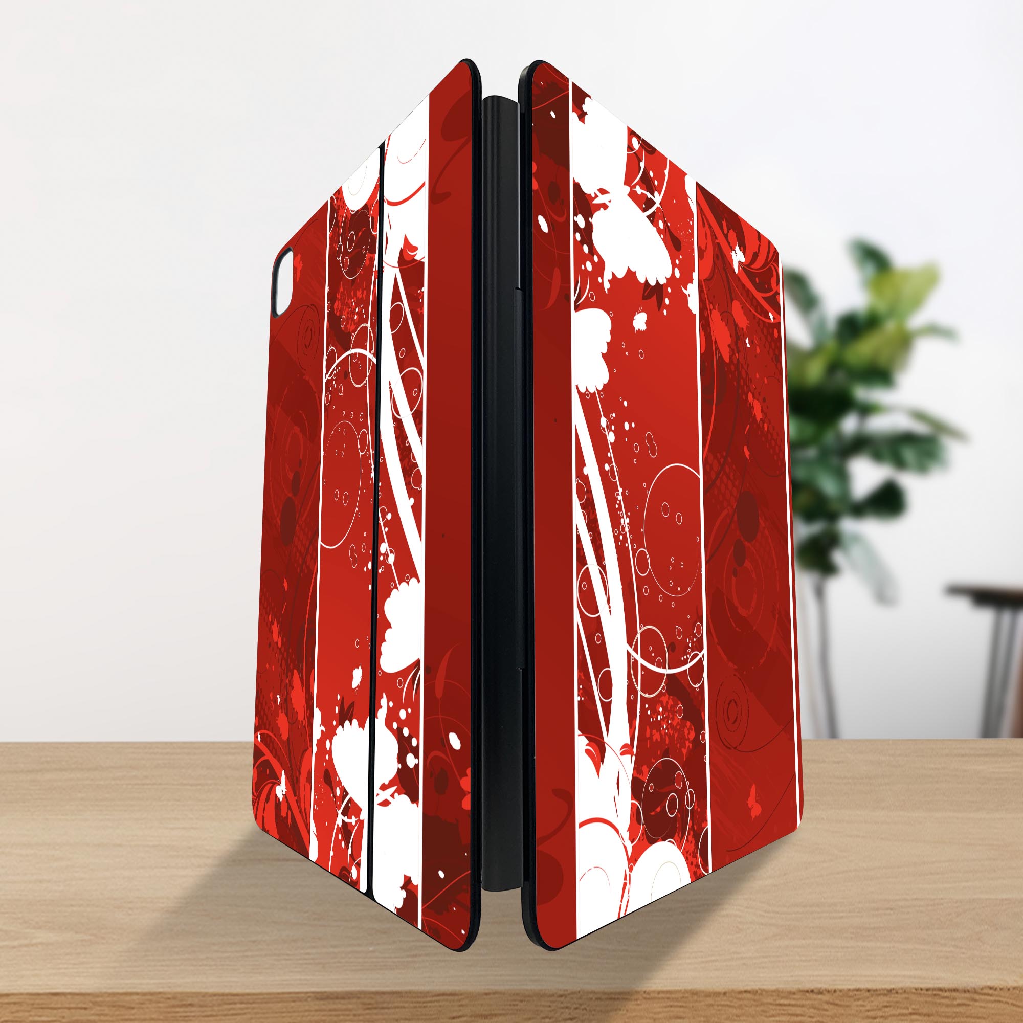 マジックキーボード 用 スキンシール 11インチ 13インチ iPad Pro11(M4) iPad Pro13(M4)用 2024年発売 第5世代 Magic Keyboard 対応 前面 背面 保護シール 人気 赤　レッド　蝶　デザイン 008002