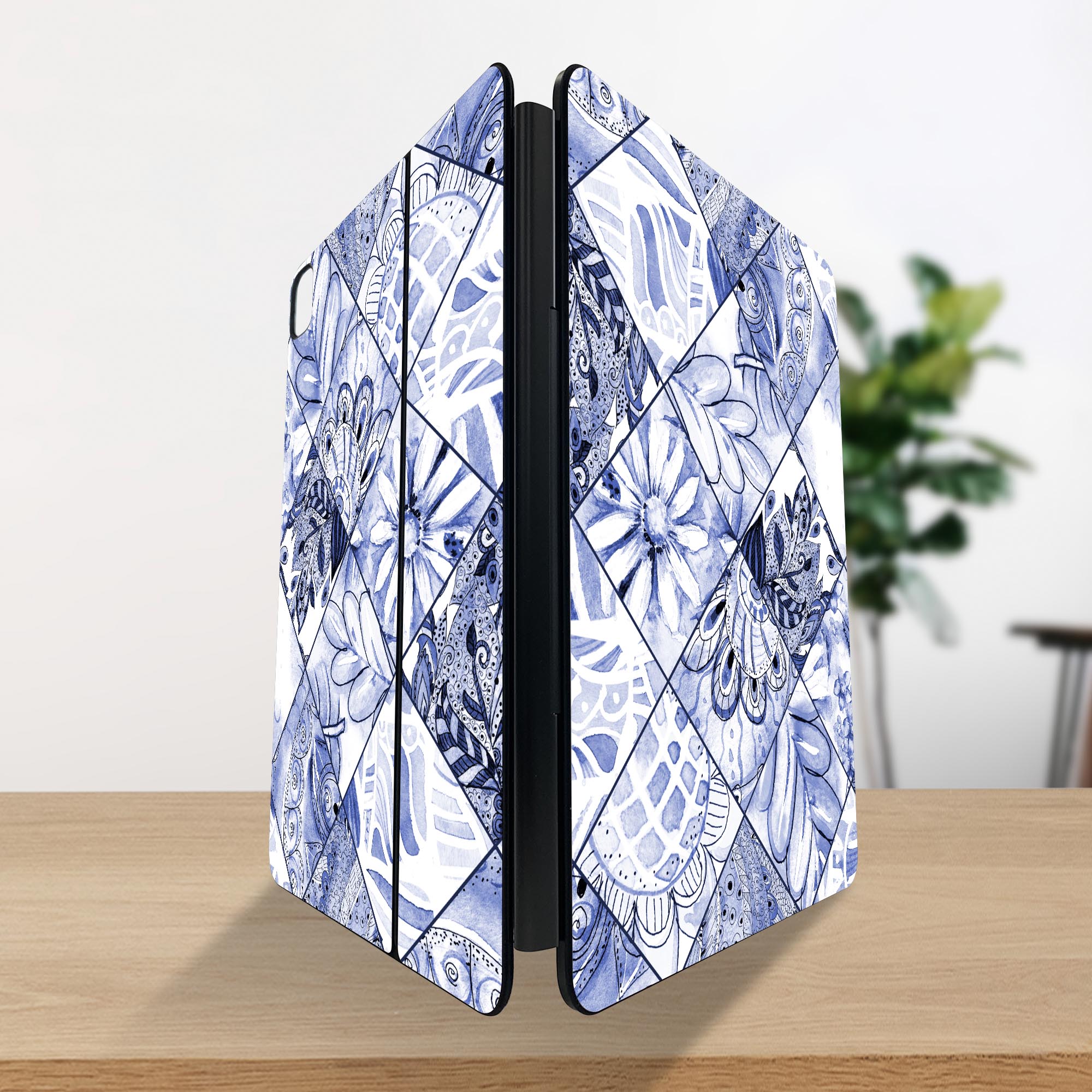 マジックキーボード 用 スキンシール 11インチ 13インチ iPad Pro11(M4) iPad Pro13(M4)用 2024年発売 第5世代 Magic Keyboard 対応 前面 背面 保護シール 人気 花　青　格子柄 014800