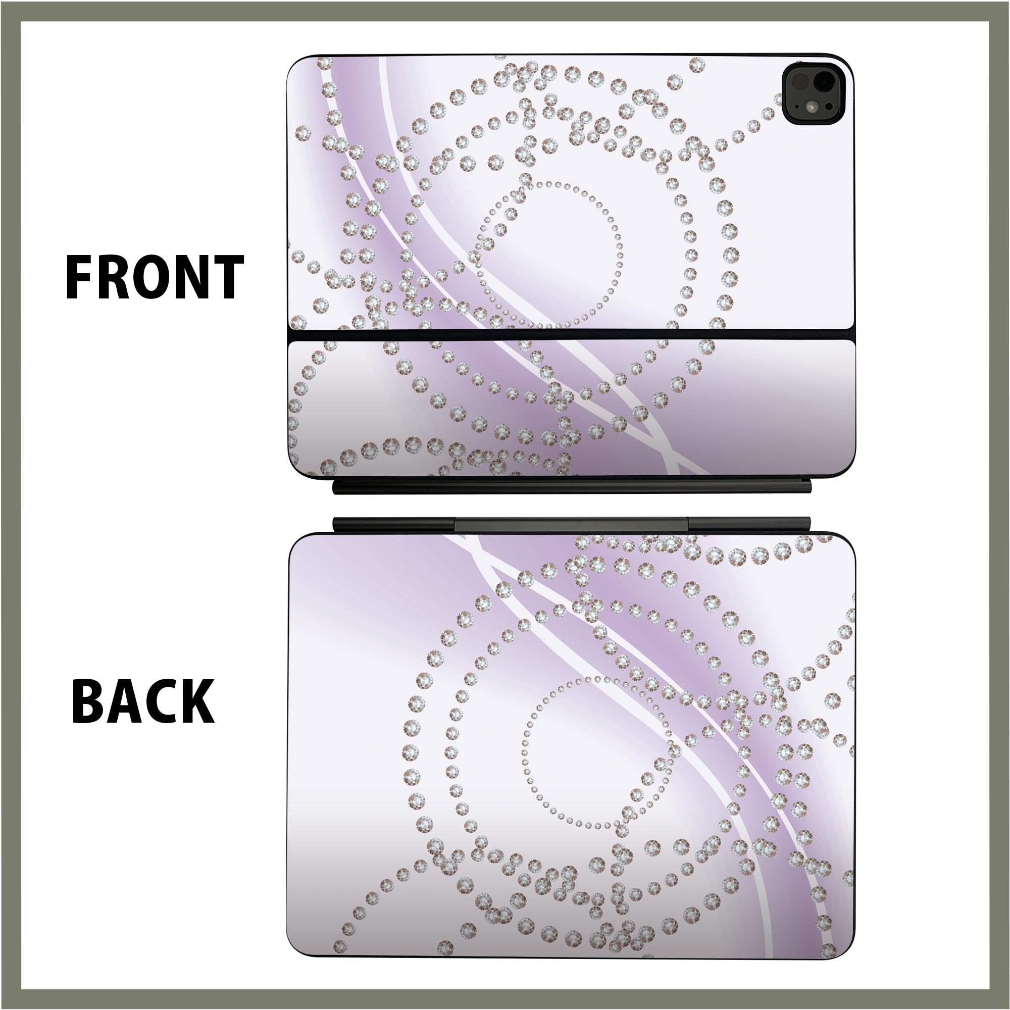 マジックキーボード 用 スキンシール 11インチ 13インチ iPad Pro11(M4) iPad Pro13(M4)用 2024年発売 第5世代 Magic Keyboard 対応 前面 背面 保護シール 人気 紫　パール　ダイヤ 000112