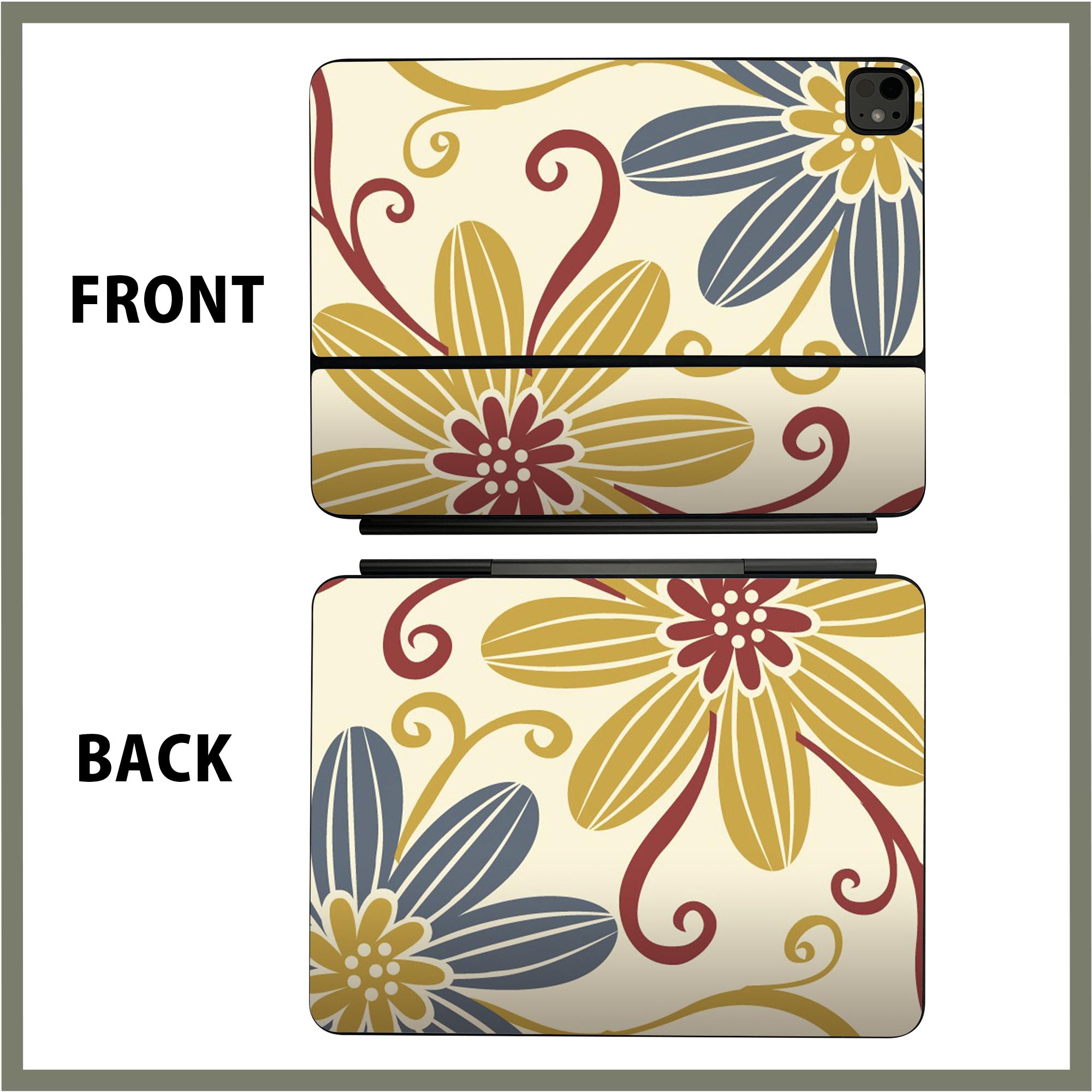 マジックキーボード 用 スキンシール 11インチ 13インチ iPad Pro11(M4) iPad Pro13(M4)用 2024年発売 第5世代 Magic Keyboard 対応 前面 背面 保護シール 人気 花　黄色 000674