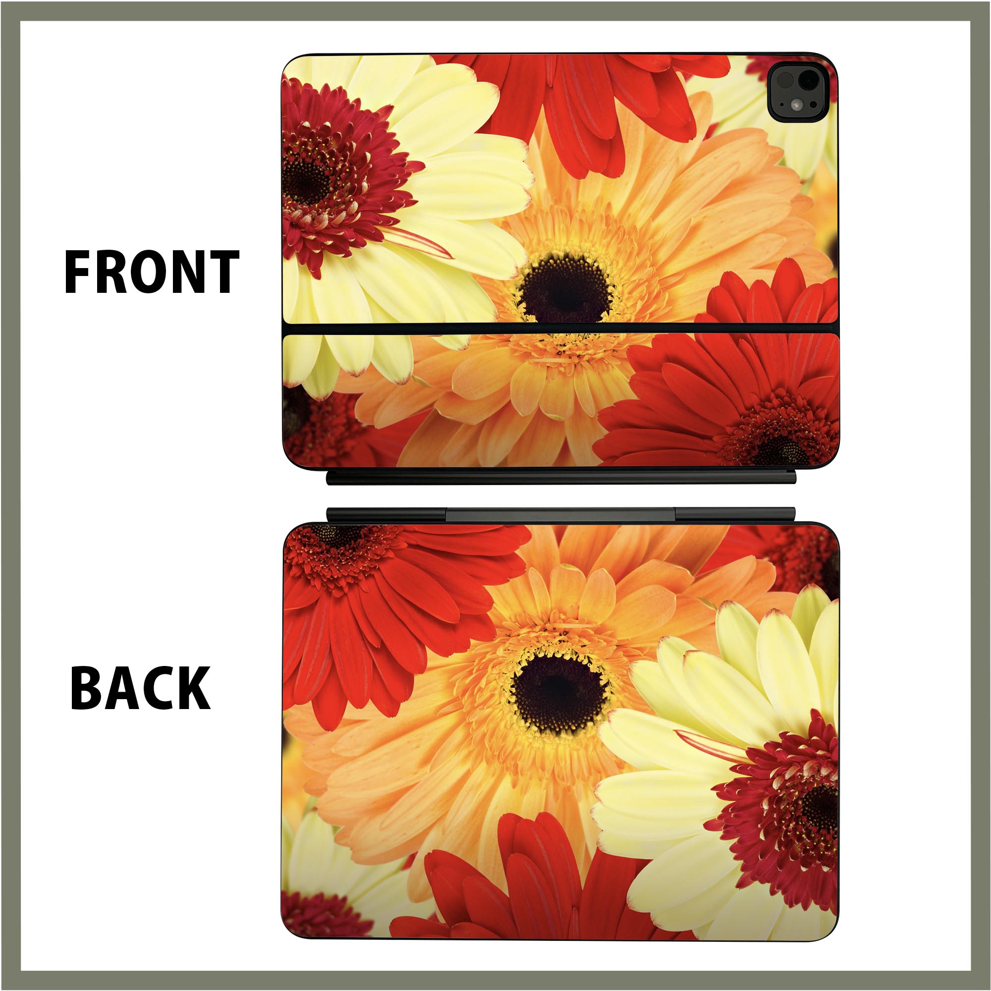 マジックキーボード 用 スキンシール 11インチ 13インチ iPad Pro11(M4) iPad Pro13(M4)用 2024年発売 第5世代 Magic Keyboard 対応 前面 背面 保護シール 人気 花　ガーベラ 000990