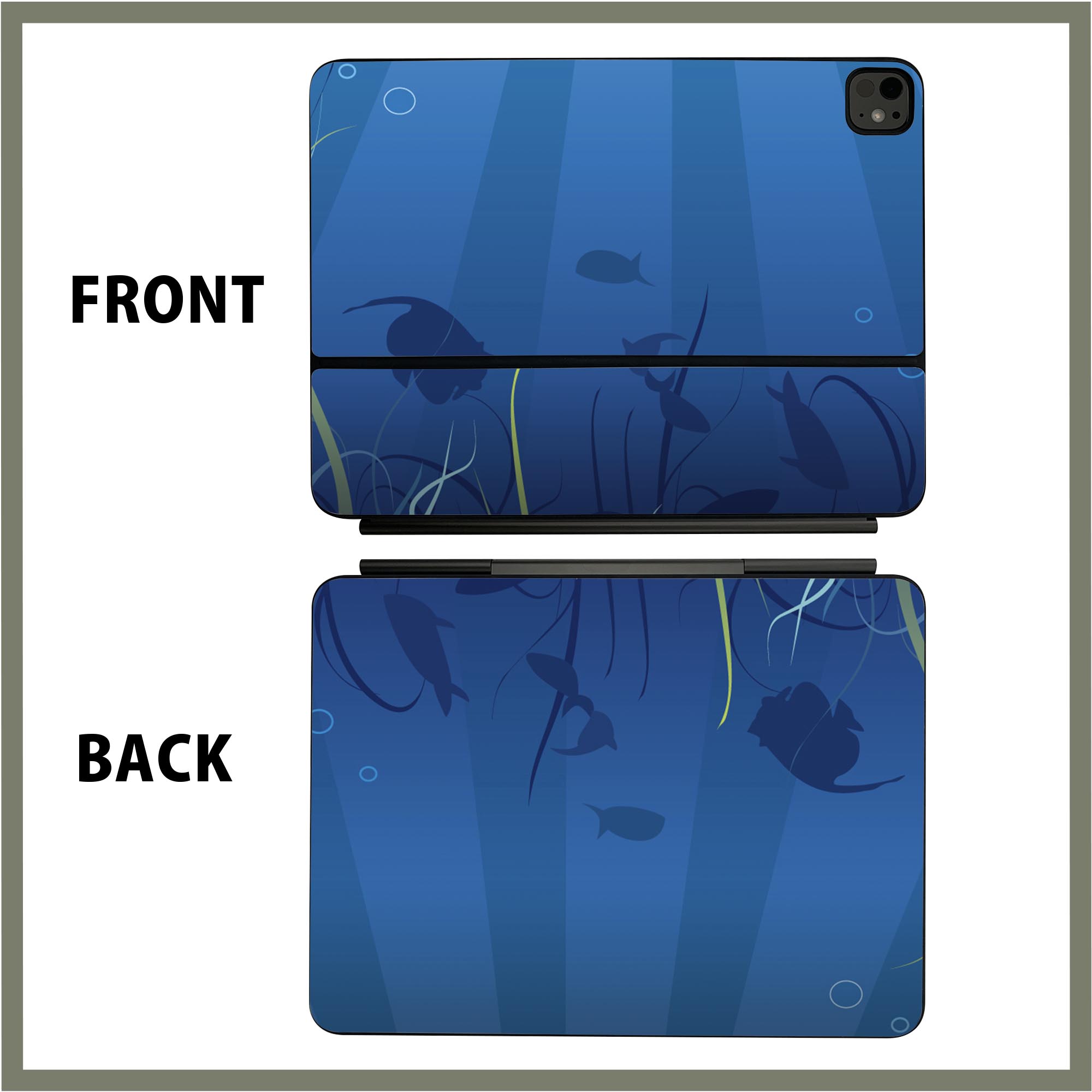 マジックキーボード 用 スキンシール 11インチ 13インチ iPad Pro11(M4) iPad Pro13(M4)用 2024年発売 第5世代 Magic Keyboard 対応 前面 背面 保護シール 人気 水中　魚　海 001264