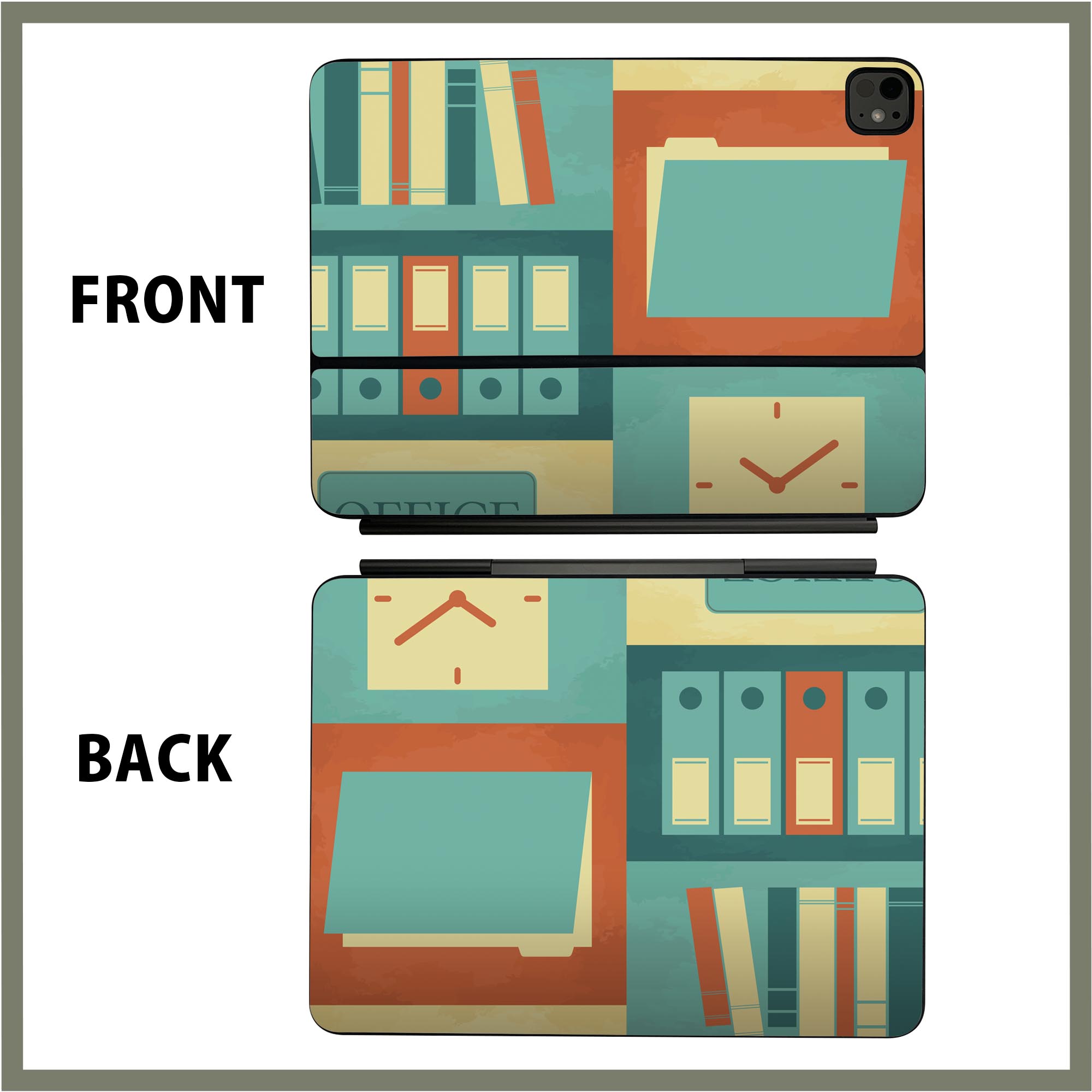 マジックキーボード 用 スキンシール 11インチ 13インチ iPad Pro11(M4) iPad Pro13(M4)用 2024年発売 第5世代 Magic Keyboard 対応 前面 背面 保護シール 人気 オフィス　イラスト 002398