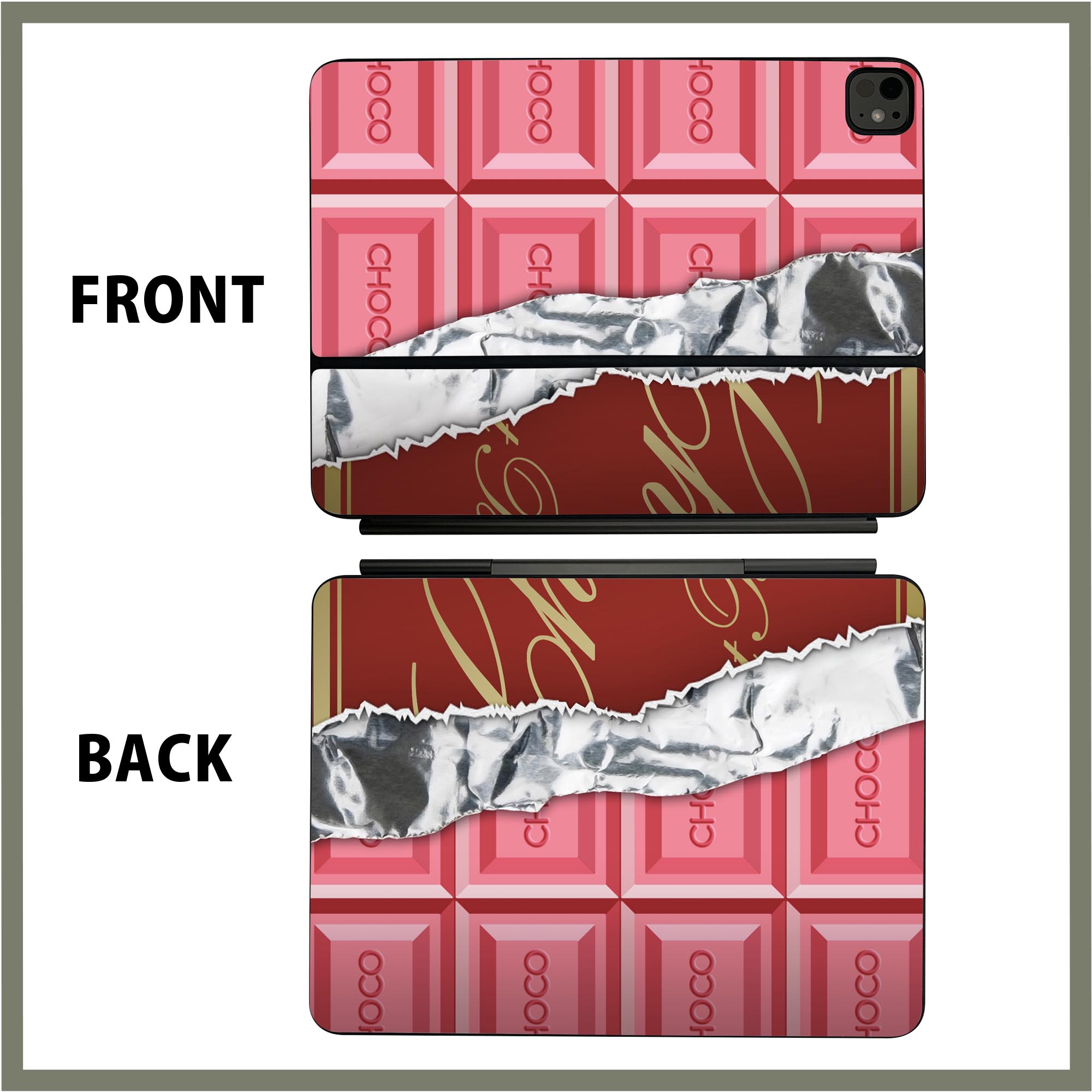 マジックキーボード 用 スキンシール 11インチ 13インチ iPad Pro11(M4) iPad Pro13(M4)用 2024年発売 第5世代 Magic Keyboard 対応 前面 背面 保護シール 人気 チョコレート　ピンク 002444