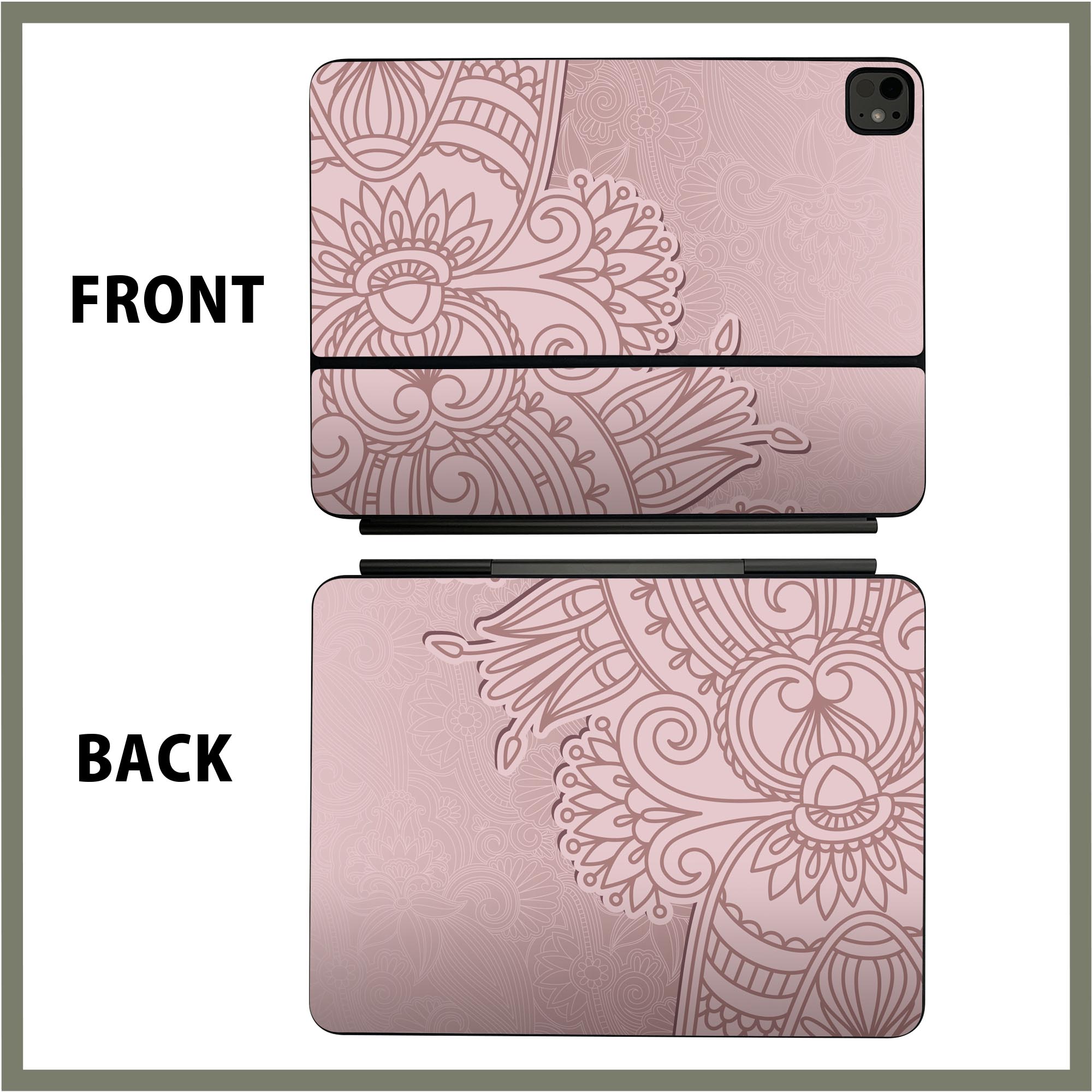 マジックキーボード 用 スキンシール 11インチ 13インチ iPad Pro11(M4) iPad Pro13(M4)用 2024年発売 第5世代 Magic Keyboard 対応 前面 背面 保護シール 人気 模様　花　ピンク 003491