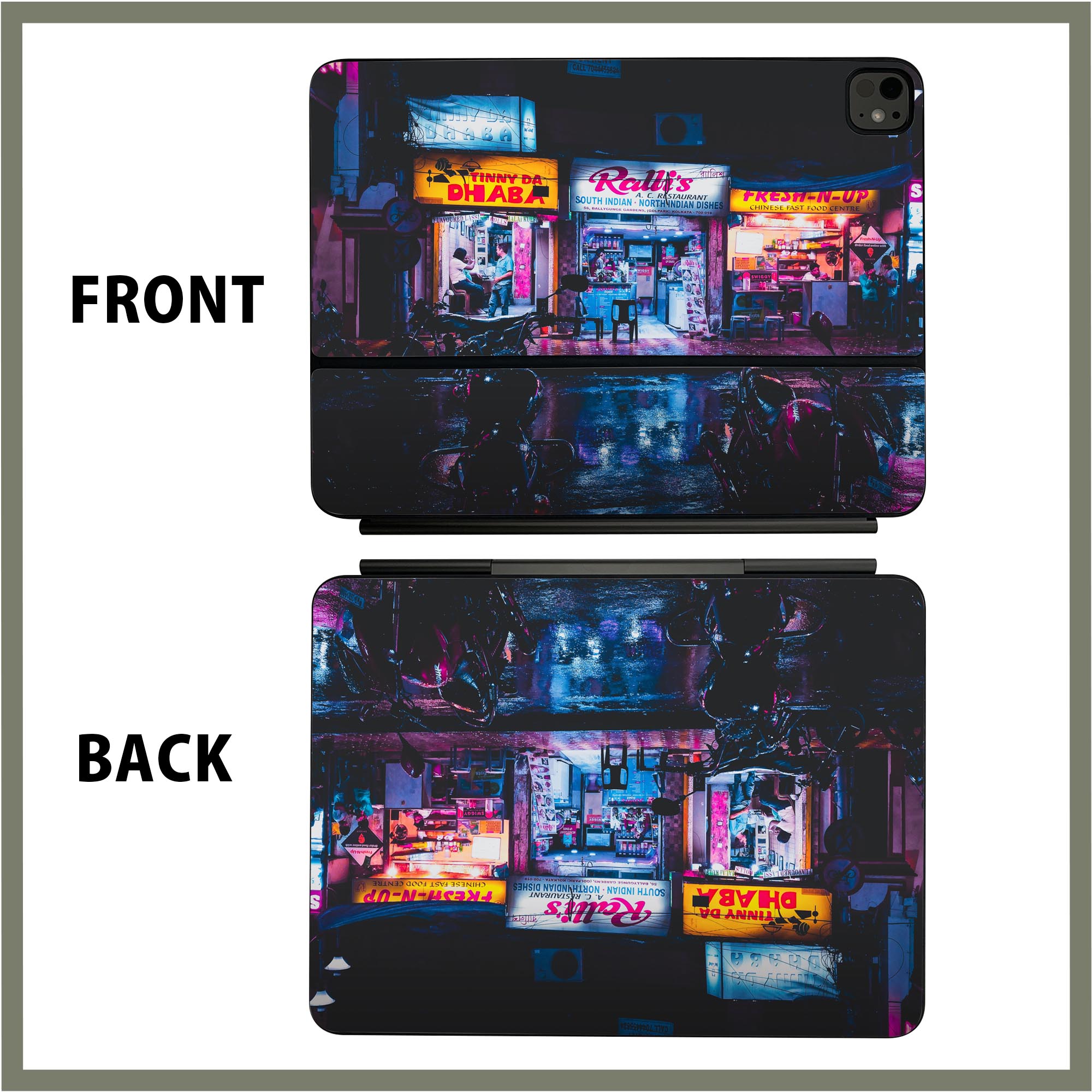 マジックキーボード 用 スキンシール 11インチ 13インチ iPad Pro11(M4) iPad Pro13(M4)用 2024年発売 第5世代 Magic Keyboard 対応 前面 背面 保護シール 人気 ネオン　夜　街 025696