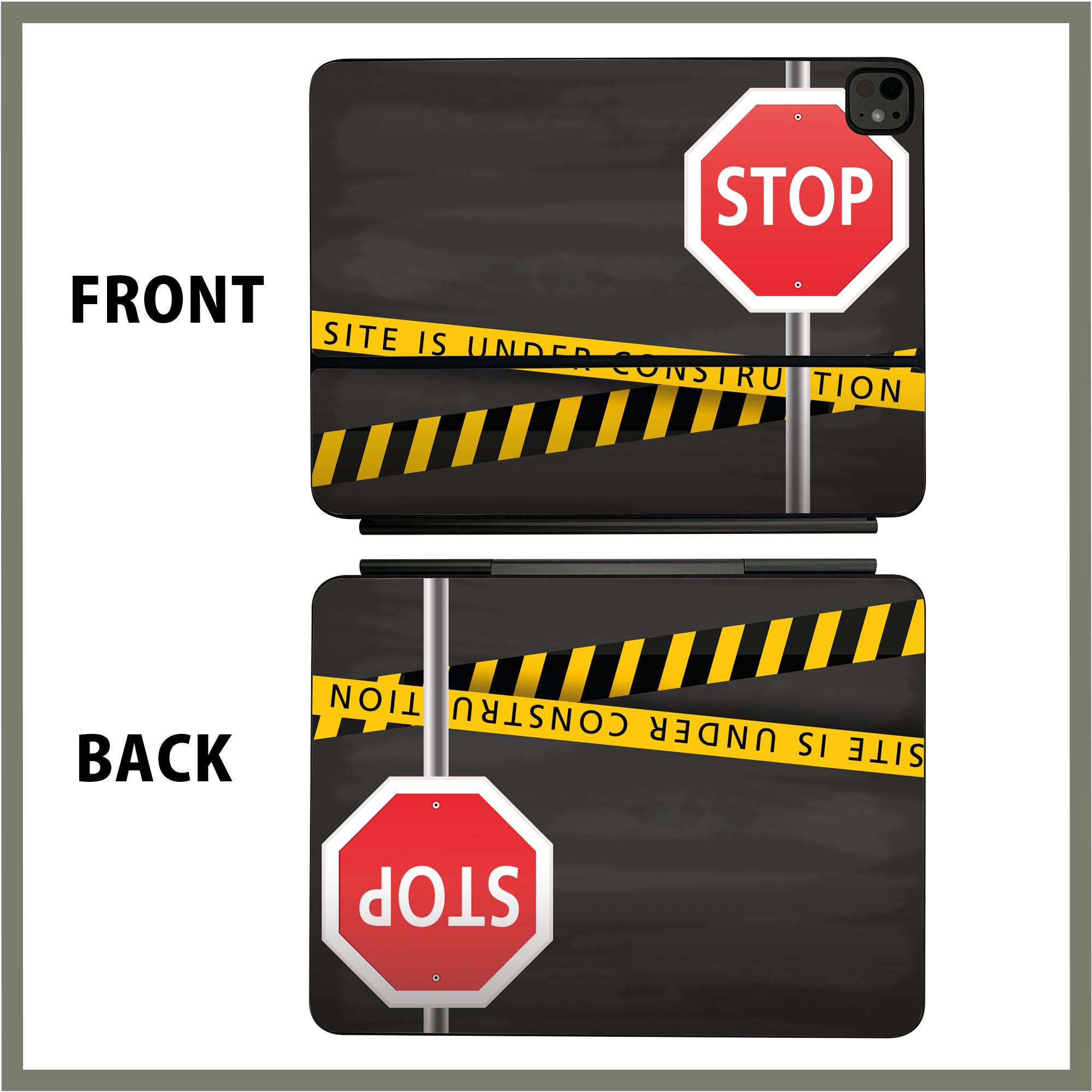 マジックキーボード 用 スキンシール 11インチ 13インチ iPad Pro11(M4) iPad Pro13(M4)用 2024年発売 第5世代 Magic Keyboard 対応 前面 背面 保護シール 人気 工事中　危険　看板 025918