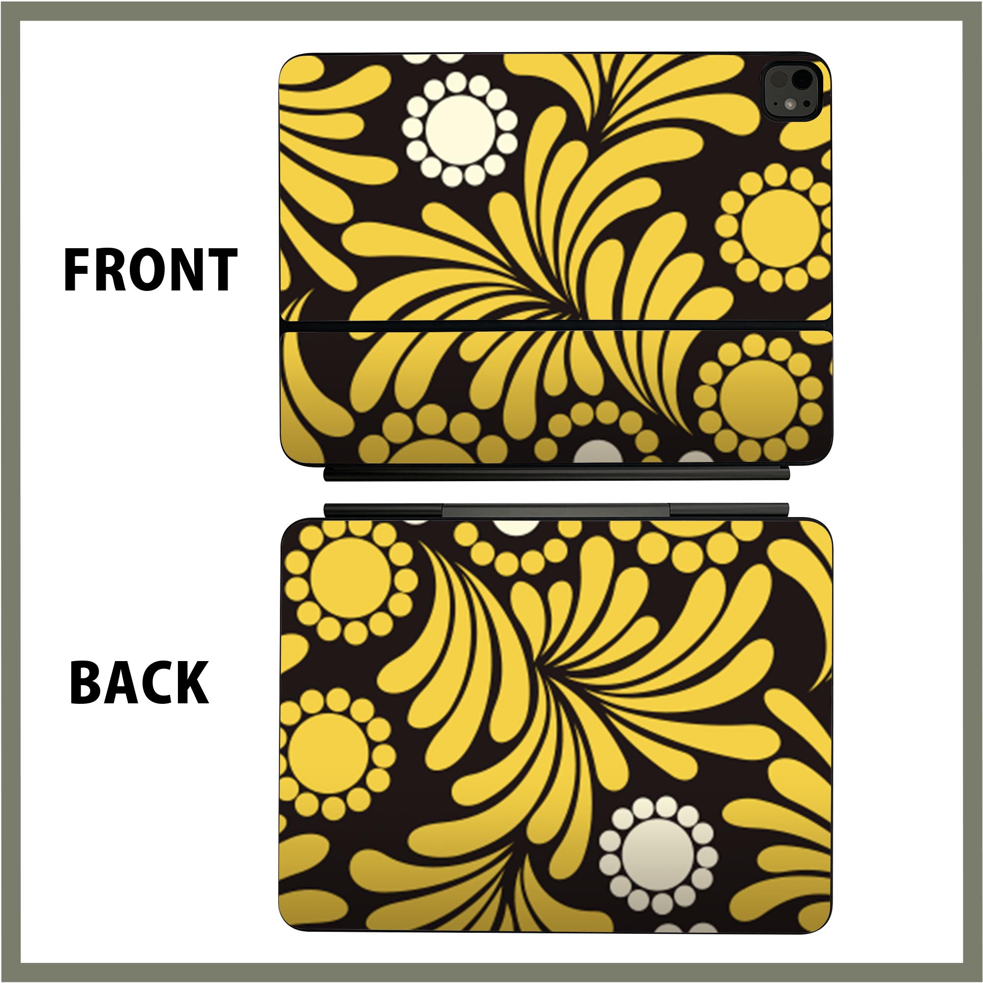 マジックキーボード 用 スキンシール 11インチ 13インチ iPad Pro11(M4) iPad Pro13(M4)用 2024年発売 第5世代 Magic Keyboard 対応 前面 背面 保護シール 人気 花　　黒　黄色 004022