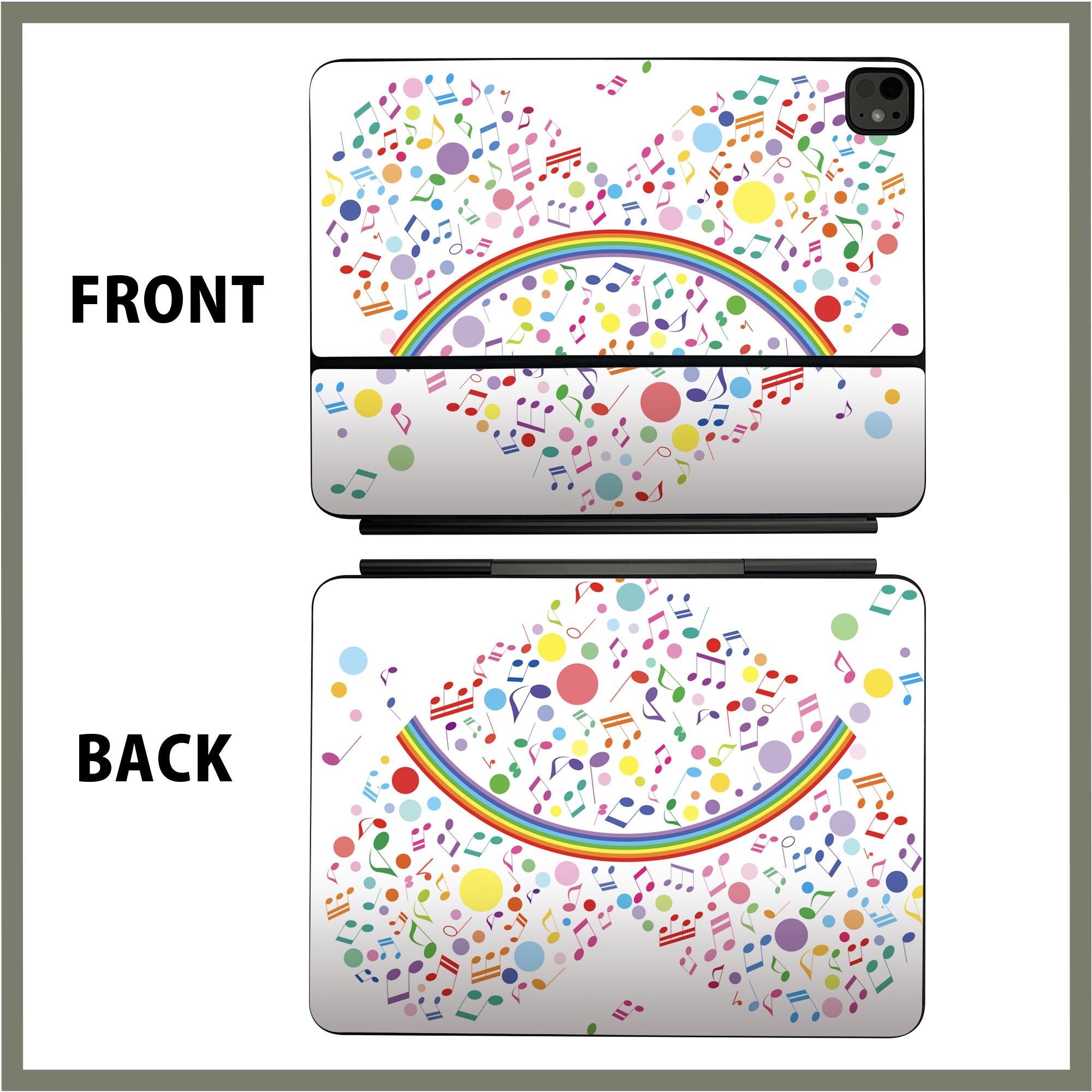 マジックキーボード 用 スキンシール 11インチ 13インチ iPad Pro11(M4) iPad Pro13(M4)用 2024年発売 第5世代 Magic Keyboard 対応 前面 背面 保護シール 人気 ハート　音符　虹　カラフル 004795