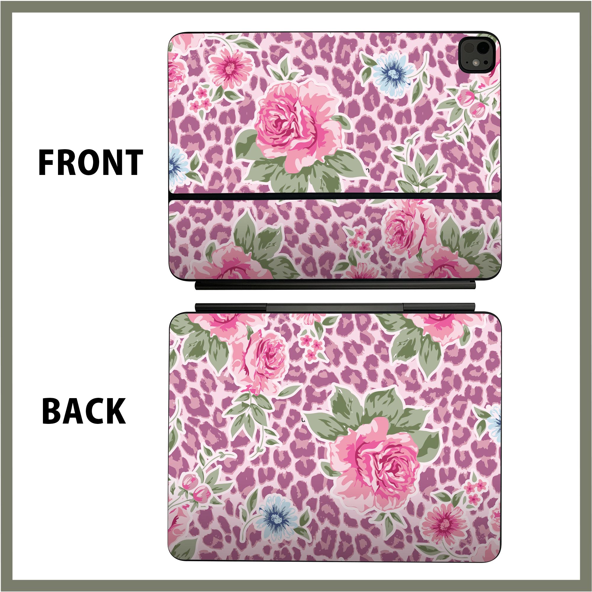 マジックキーボード 用 スキンシール 11インチ 13インチ iPad Pro11(M4) iPad Pro13(M4)用 2024年発売 第5世代 Magic Keyboard 対応 前面 背面 保護シール 人気 ヒョウ柄　花　ピンク 004842