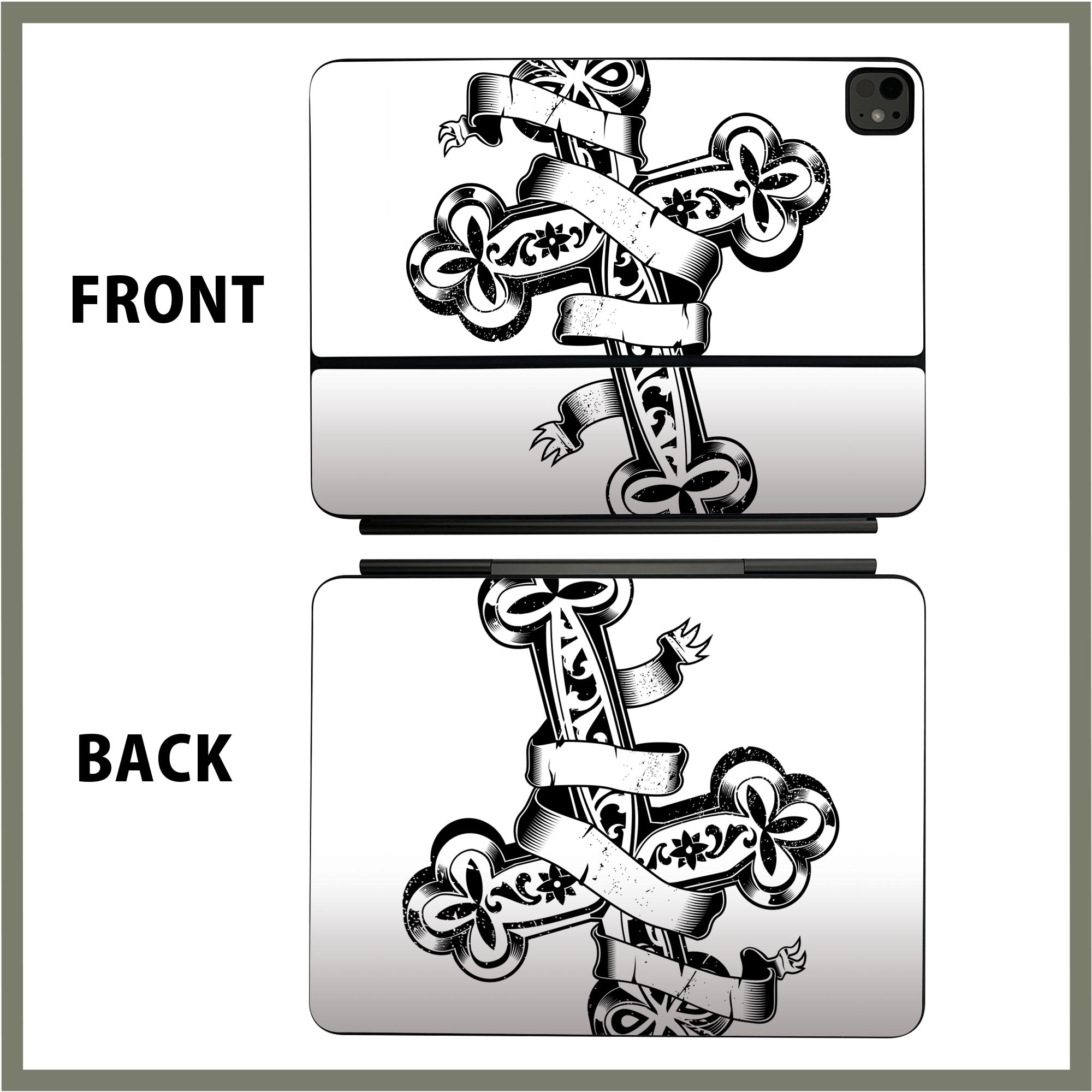 マジックキーボード 用 スキンシール 11インチ 13インチ iPad Pro11(M4) iPad Pro13(M4)用 2024年発売 第5世代 Magic Keyboard 対応 前面 背面 保護シール 人気 十字架　イラスト 006434