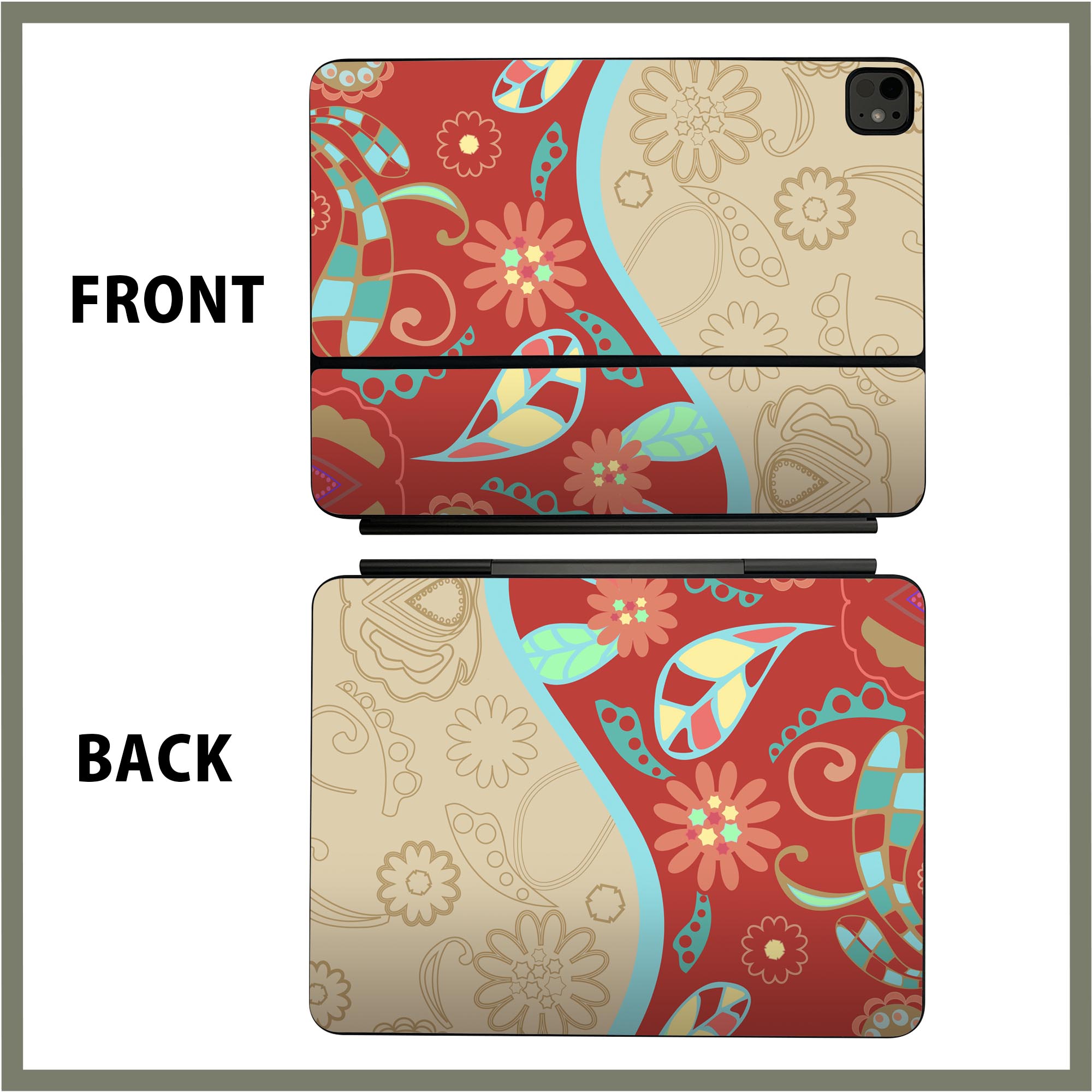 マジックキーボード 用 スキンシール 11インチ 13インチ iPad Pro11(M4) iPad Pro13(M4)用 2024年発売 第5世代 Magic Keyboard 対応 前面 背面 保護シール 人気 花　　水色　赤　レッド　模様 007958