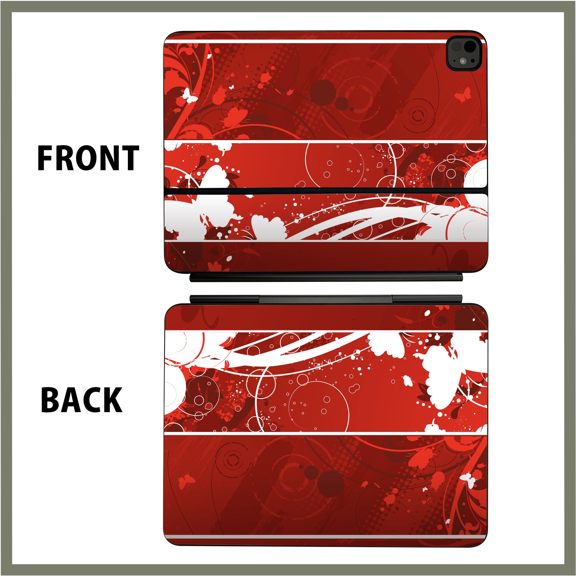 マジックキーボード 用 スキンシール 11インチ 13インチ iPad Pro11(M4) iPad Pro13(M4)用 2024年発売 第5世代 Magic Keyboard 対応 前面 背面 保護シール 人気 赤　レッド　蝶　デザイン 008002