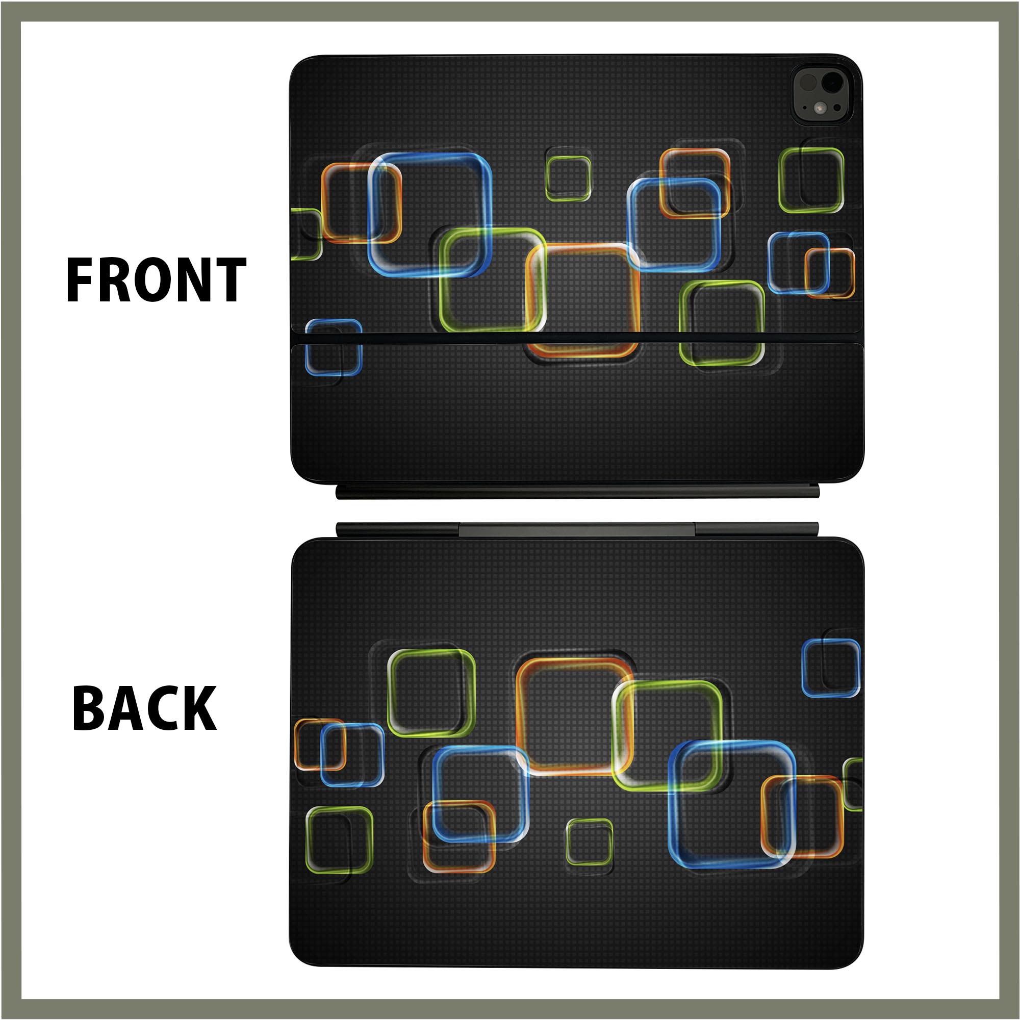 マジックキーボード 用 スキンシール 11インチ 13インチ iPad Pro11(M4) iPad Pro13(M4)用 2024年発売 第5世代 Magic Keyboard 対応 前面 背面 保護シール 人気 四角　デザイン　黒　ブラック 008025