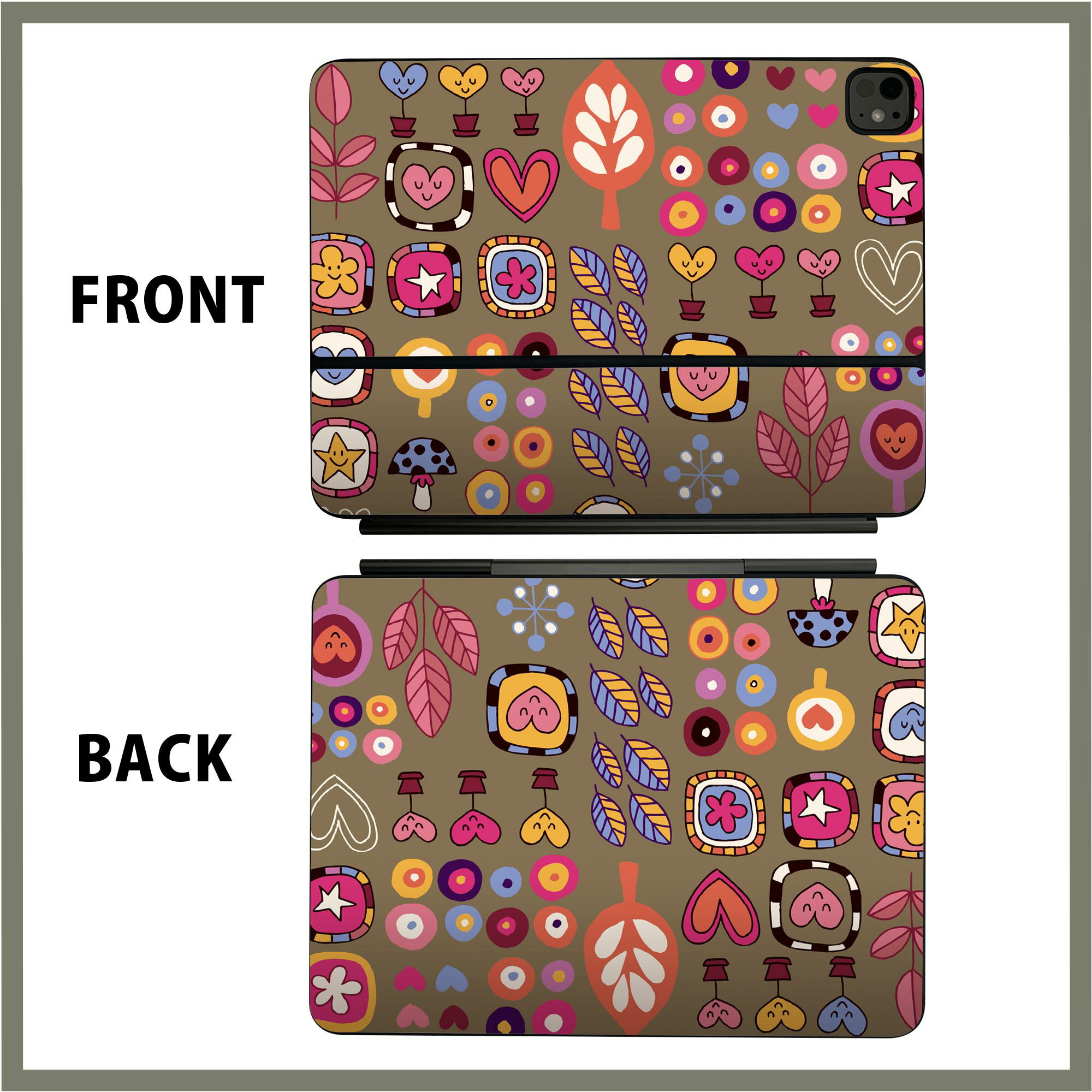 マジックキーボード 用 スキンシール 11インチ 13インチ iPad Pro11(M4) iPad Pro13(M4)用 2024年発売 第5世代 Magic Keyboard 対応 前面 背面 保護シール 人気 ハート　花　　イラスト 008145